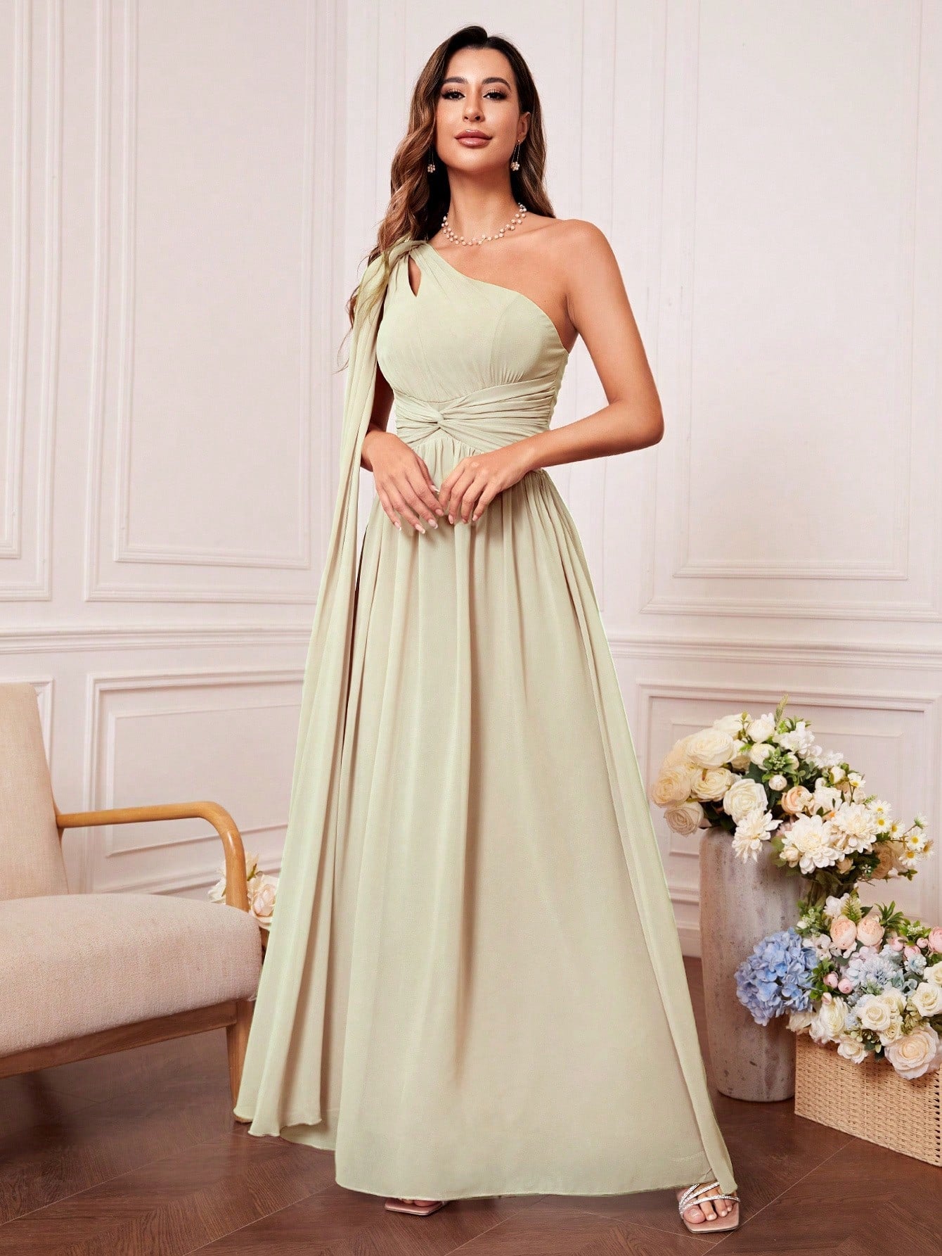 One Shoulder Cut Out Twist Front Bridesmaid Dress, Bride Dress, Birthday Women Outfits, Graduation Dress, - image 5