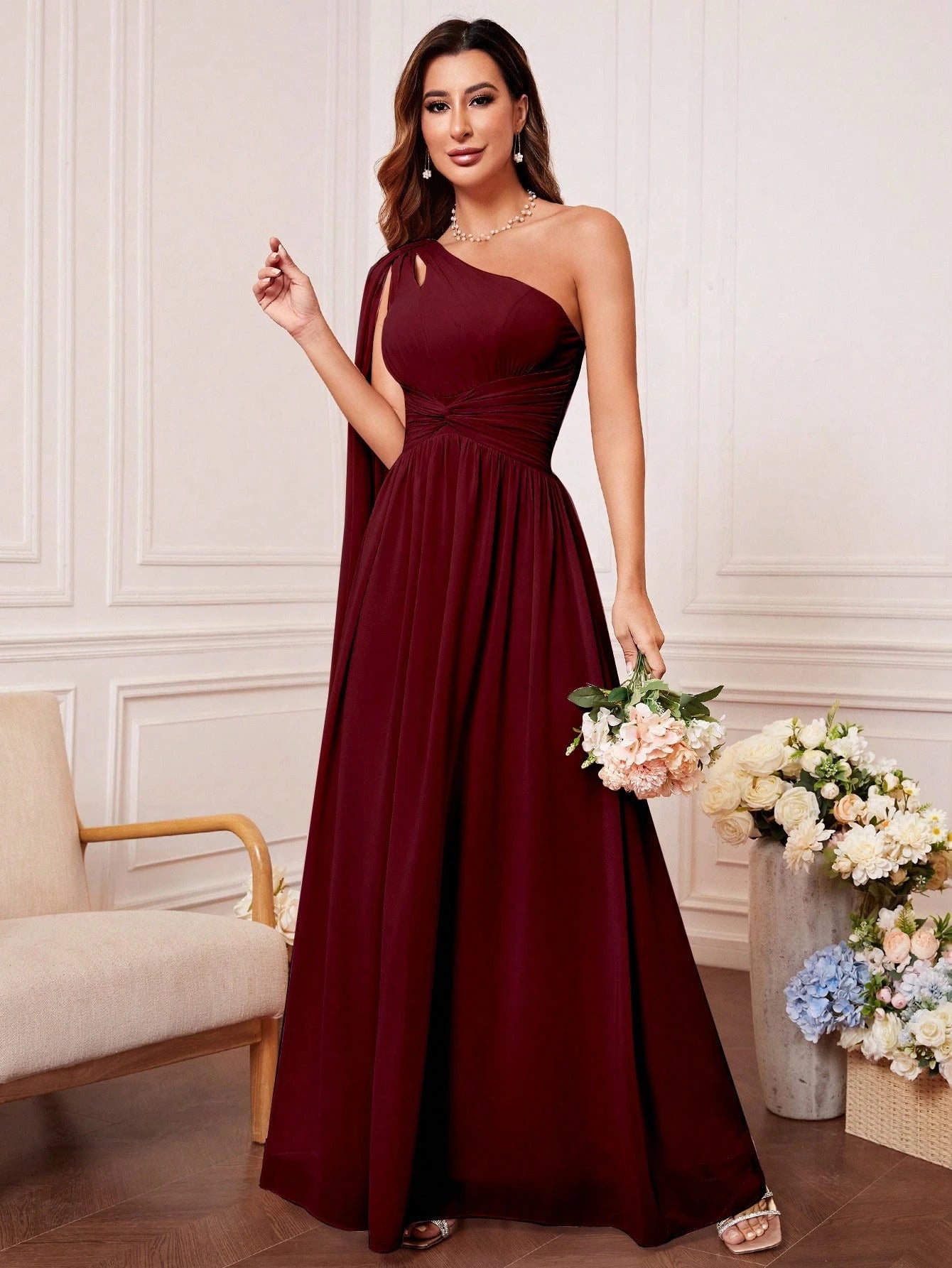 One Shoulder Cut Out Twist Front Bridesmaid Dress, Bride Dress, Birthday Women Outfits, Graduation Dress, - image 11