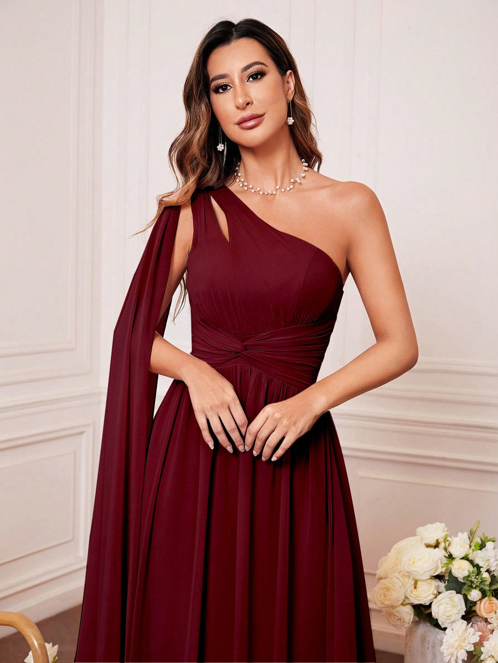 One Shoulder Cut Out Twist Front Bridesmaid Dress, Bride Dress, Birthday Women Outfits, Graduation Dress, - image 14