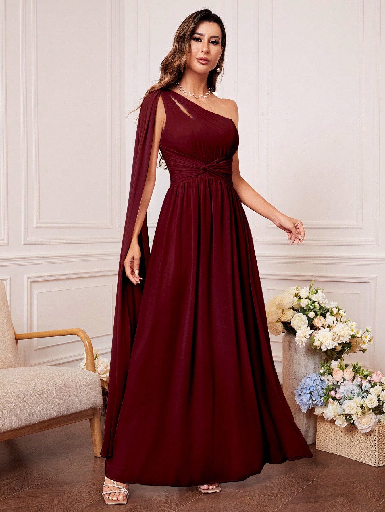One Shoulder Cut Out Twist Front Bridesmaid Dress, Bride Dress, Birthday Women Outfits, Graduation Dress, - image 13
