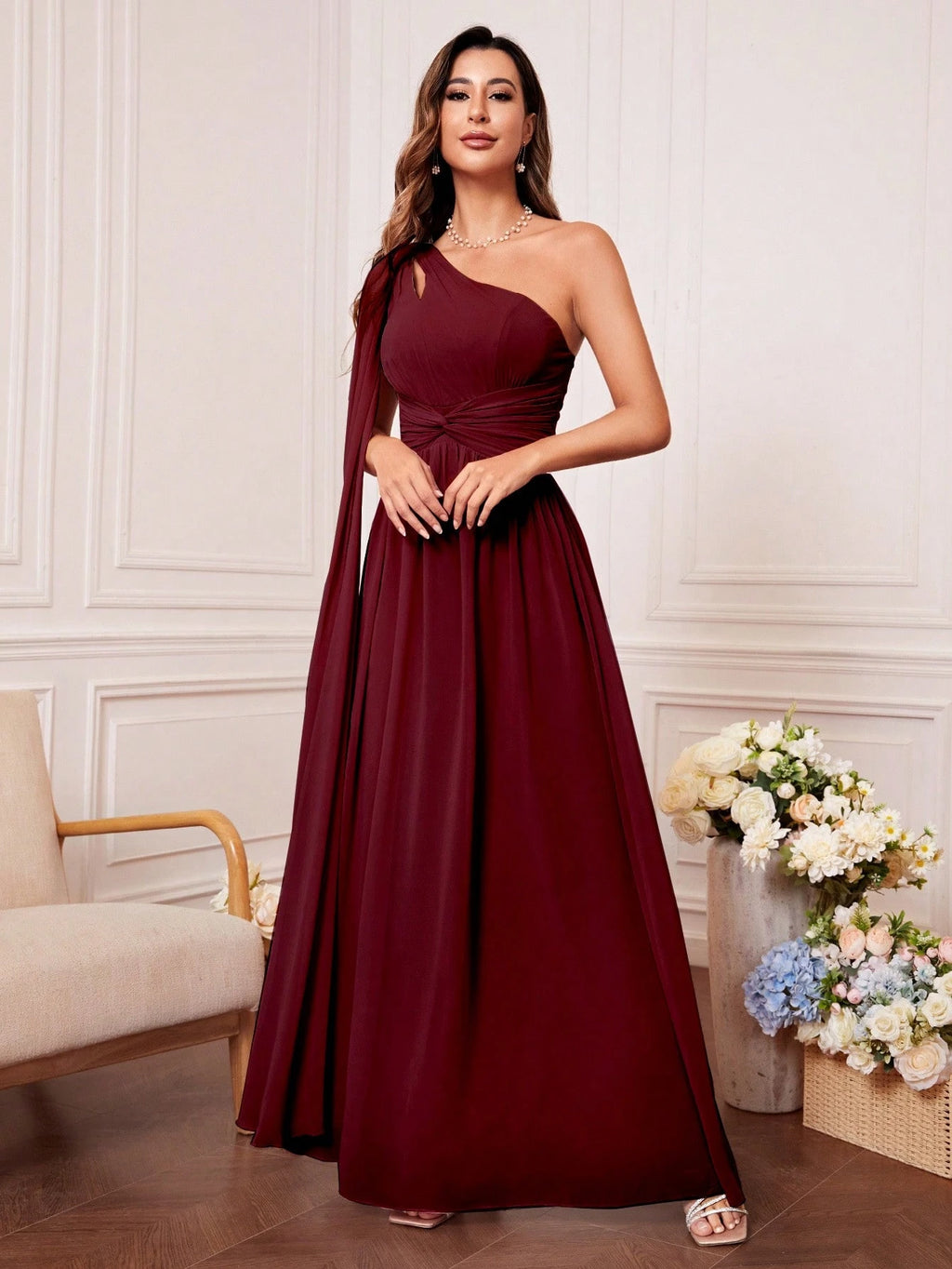 One Shoulder Cut Out Twist Front Bridesmaid Dress, Bride Dress, Birthday Women Outfits, Graduation Dress, - image 15