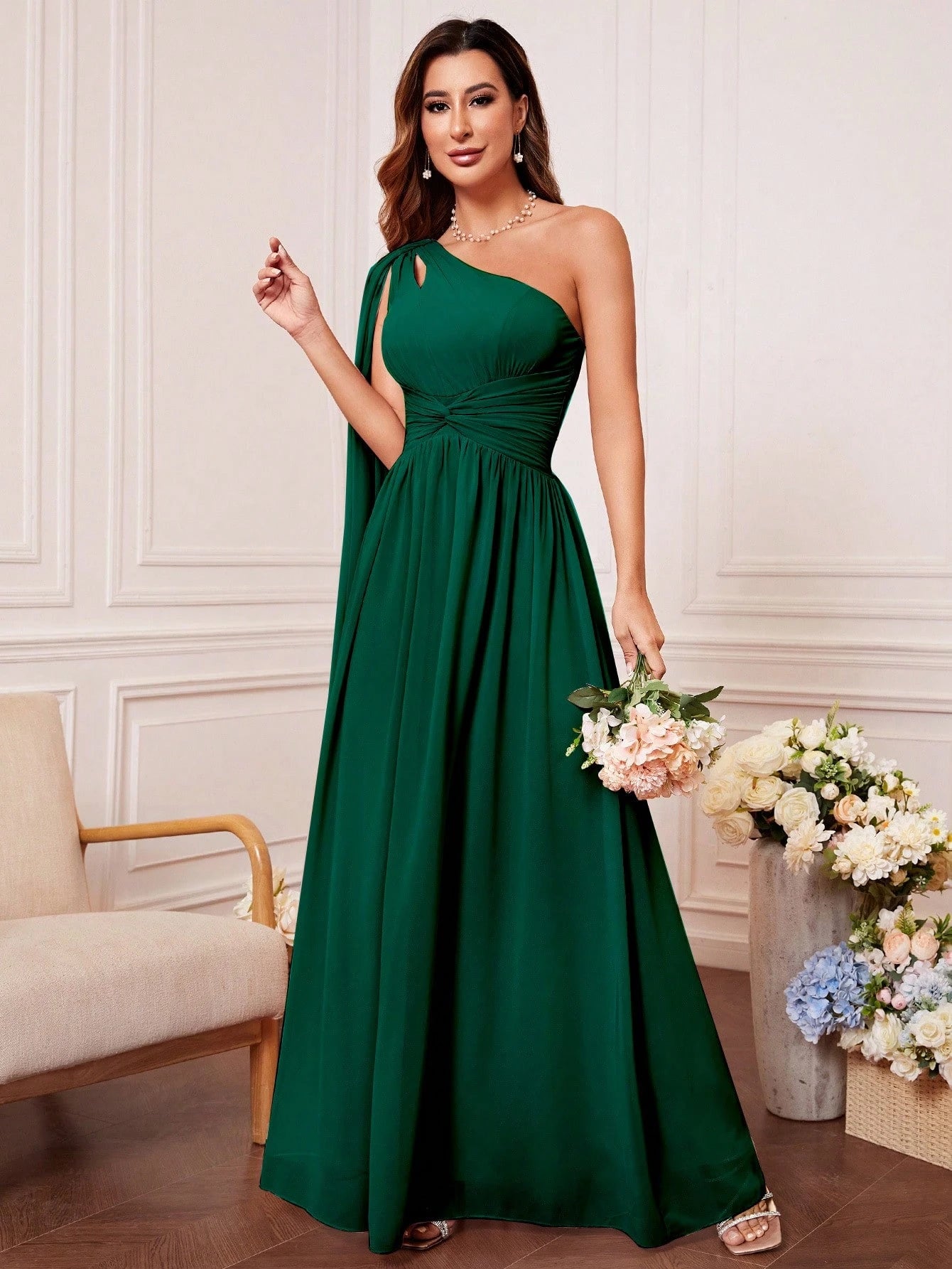 One Shoulder Cut Out Twist Front Bridesmaid Dress, Bride Dress, Birthday Women Outfits, Graduation Dress, - image 16