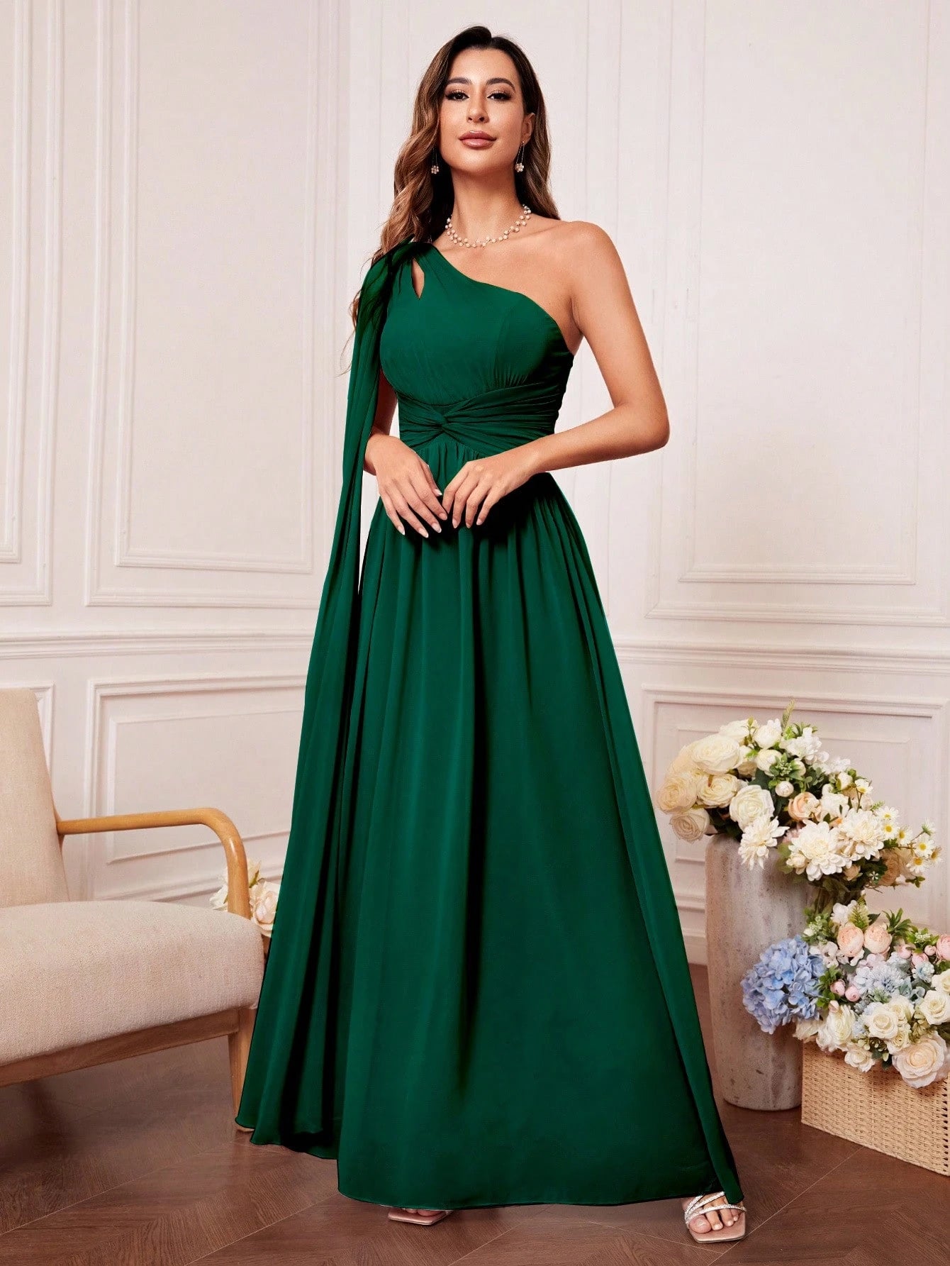One Shoulder Cut Out Twist Front Bridesmaid Dress, Bride Dress, Birthday Women Outfits, Graduation Dress, - image 19