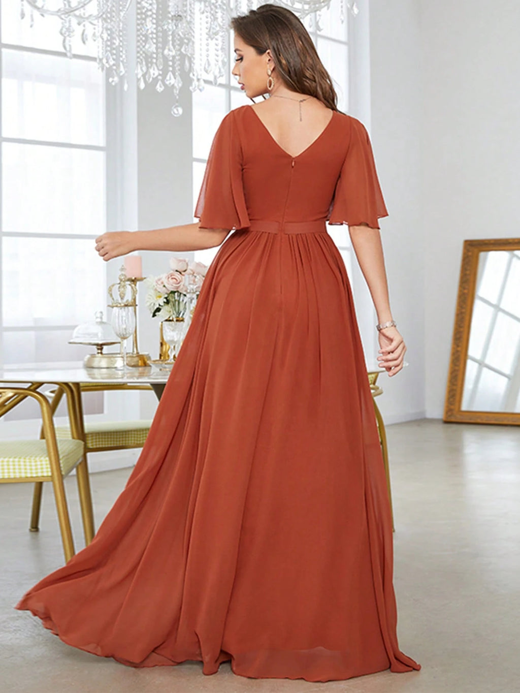 Solid Butterfly Sleeve Chiffon Bridesmaid Dress - image 2