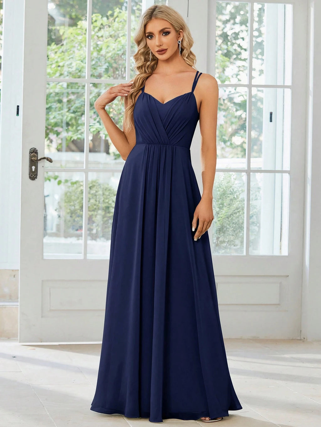 EVERPRETTY Elegant Chiffon Backless Floral Embroidered Sage Green Bridesmaid Dress, Suitable For Birthday - image 2