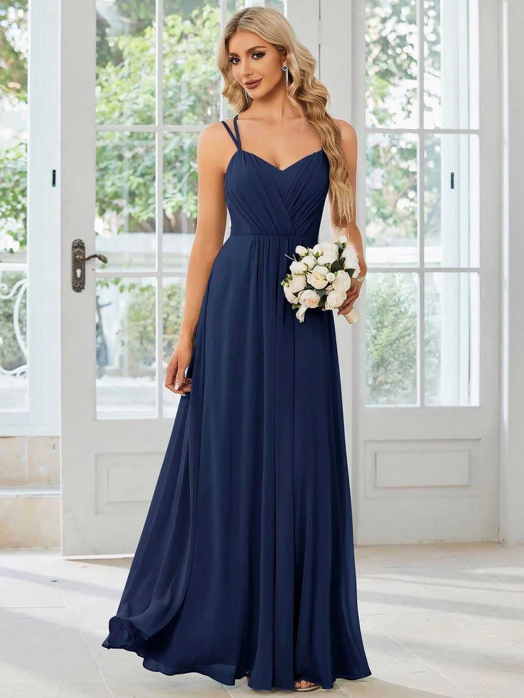 EVERPRETTY Elegant Chiffon Backless Floral Embroidered Sage Green Bridesmaid Dress, Suitable For Birthday - image 5