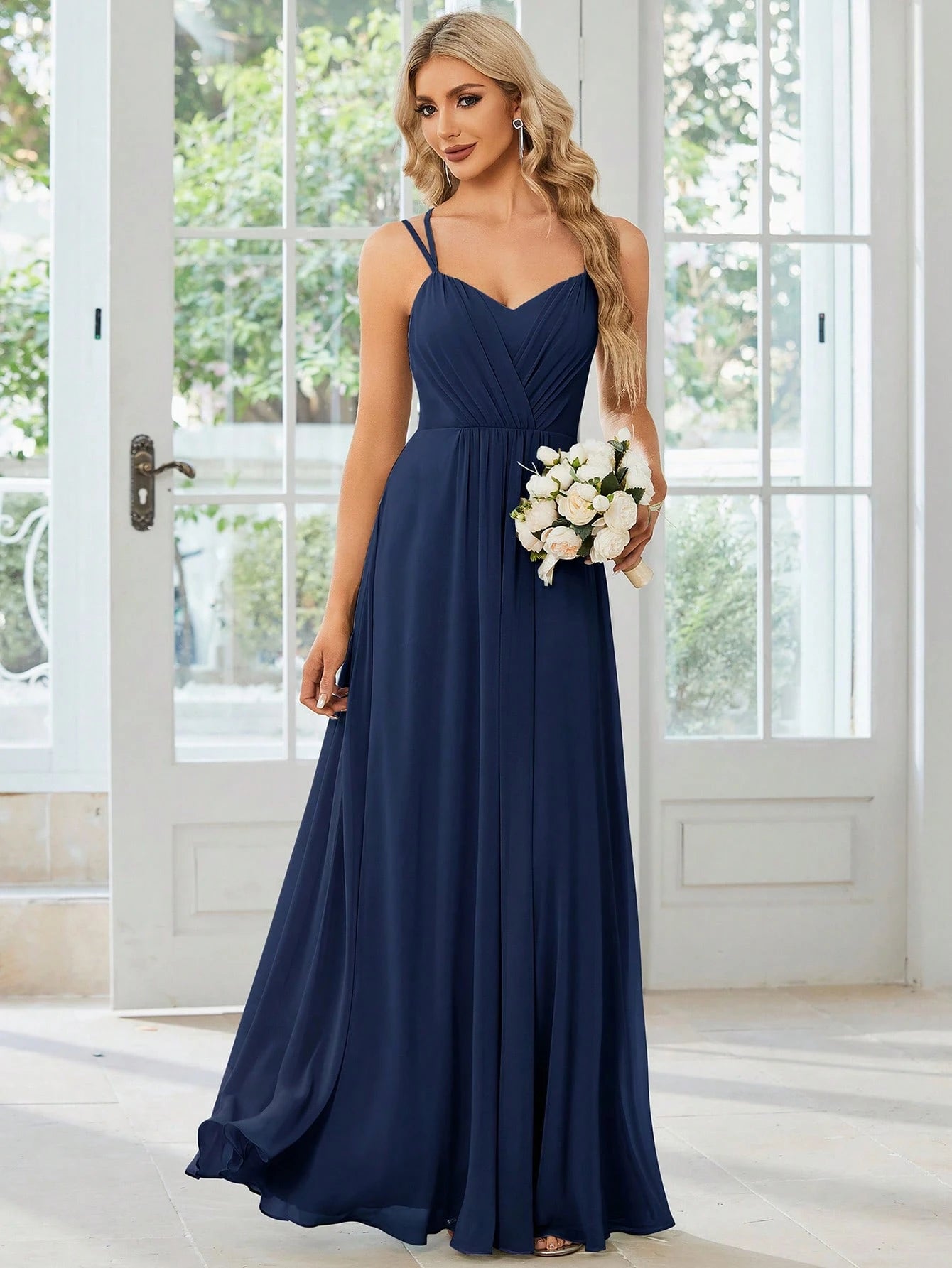 EVERPRETTY Elegant Chiffon Backless Floral Embroidered Sage Green Bridesmaid Dress, Suitable For Birthday - image 5