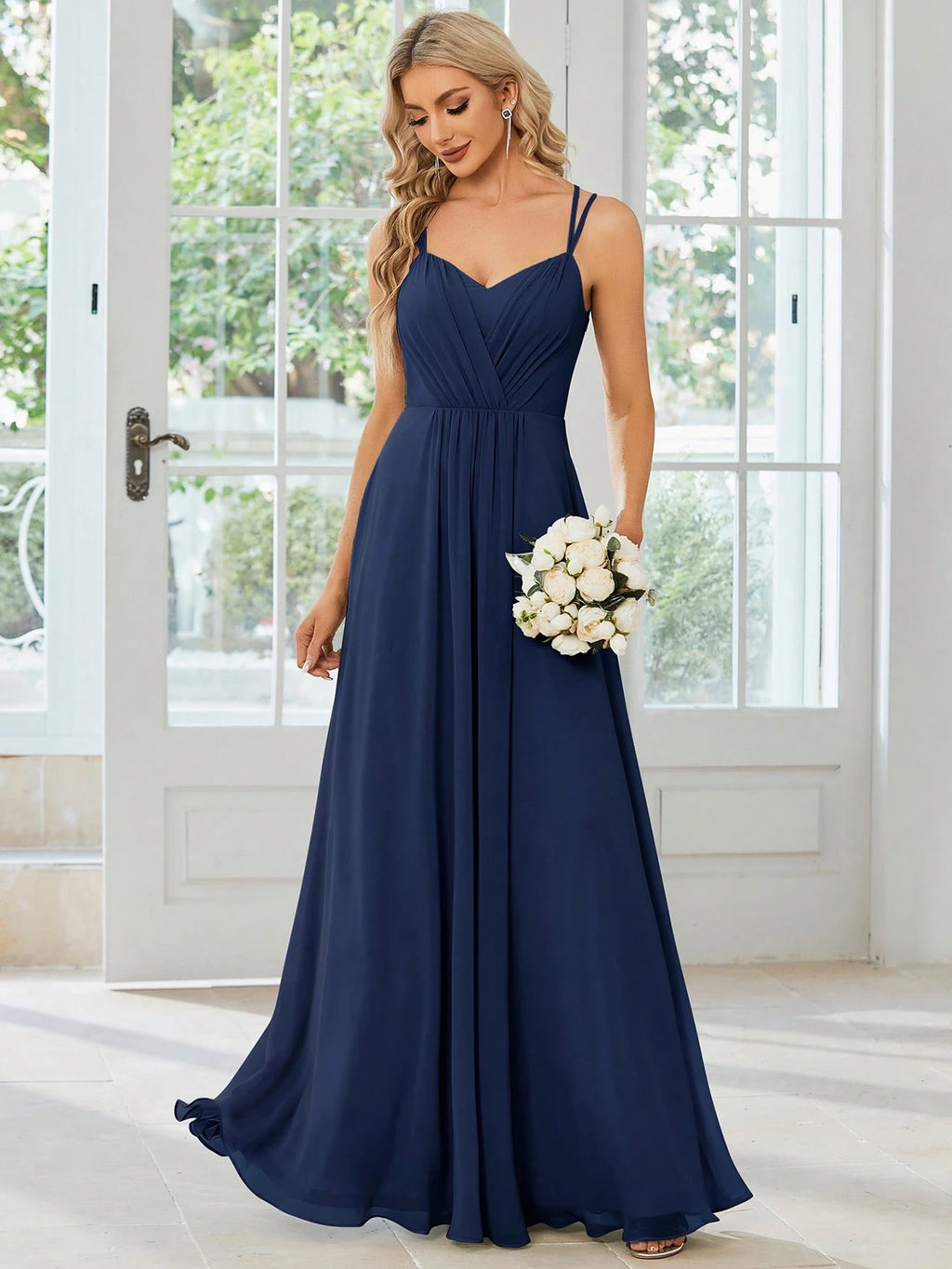 EVERPRETTY Elegant Chiffon Backless Floral Embroidered Sage Green Bridesmaid Dress, Suitable For Birthday - image 6