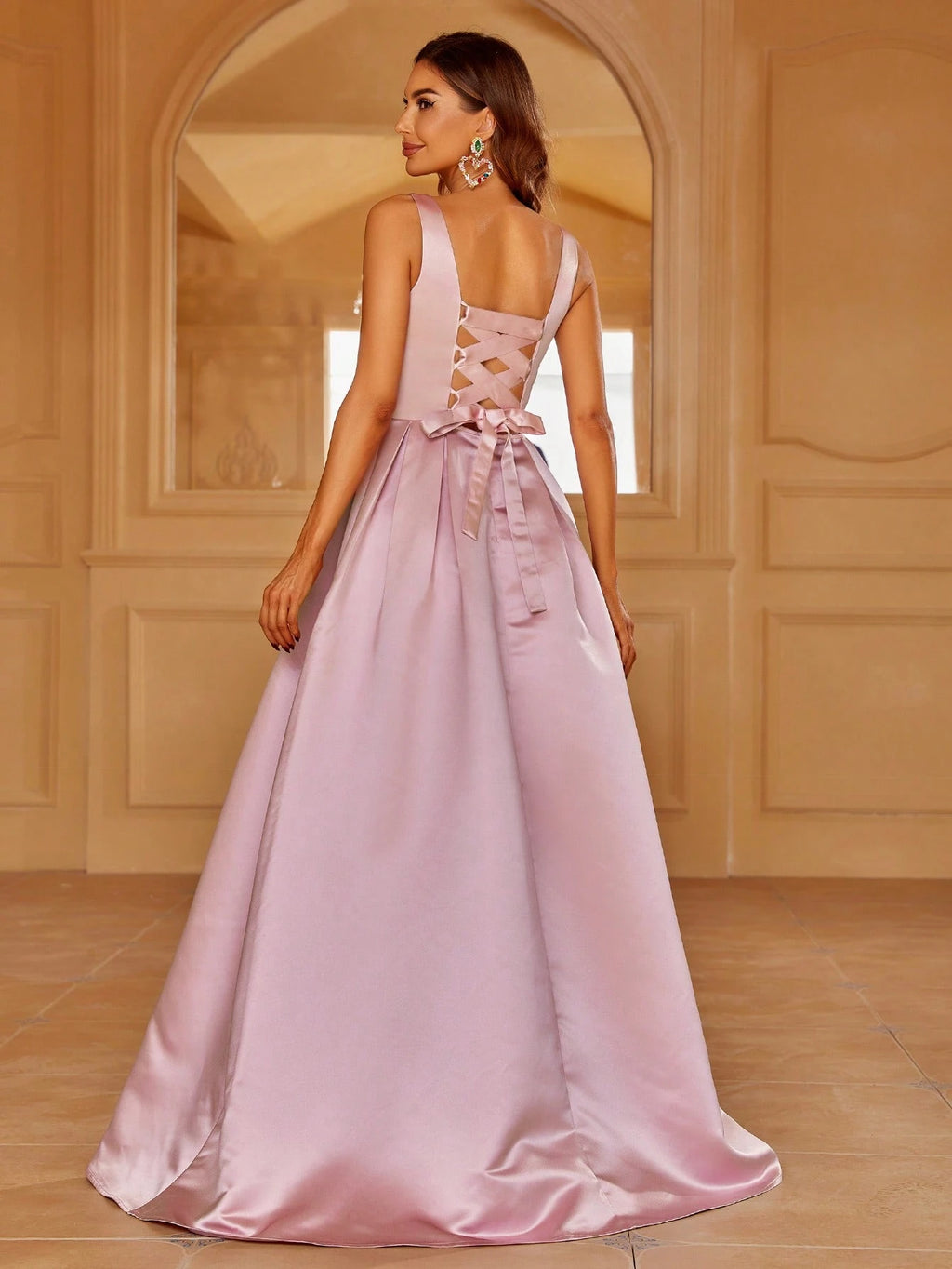 Faeriesty Elegant Jade Green Sleeveless Long Evening Dress, Made Of Luxurious Non-Stretch Satin Fabric, - image 6