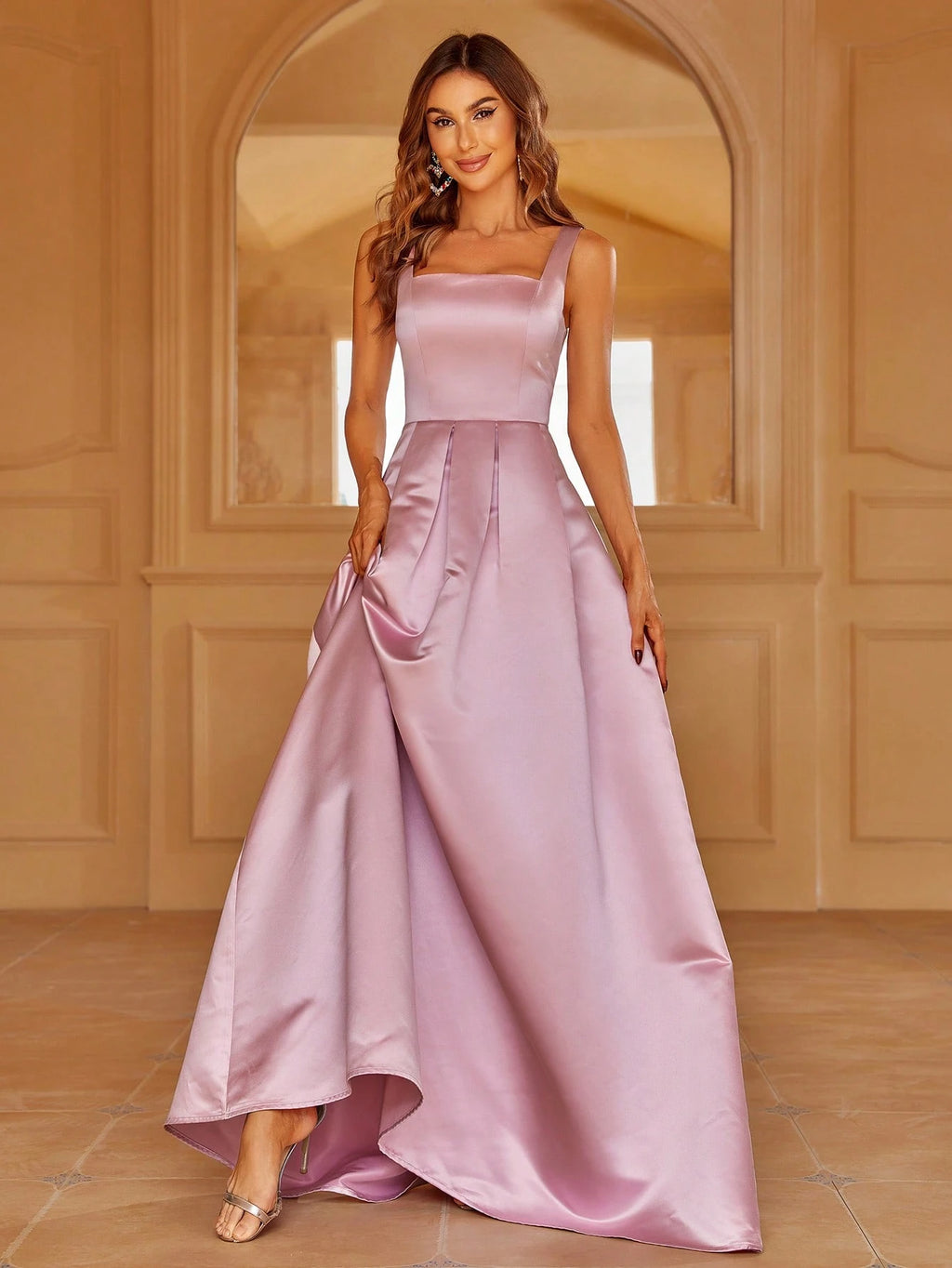 Faeriesty Elegant Jade Green Sleeveless Long Evening Dress, Made Of Luxurious Non-Stretch Satin Fabric, - image 9