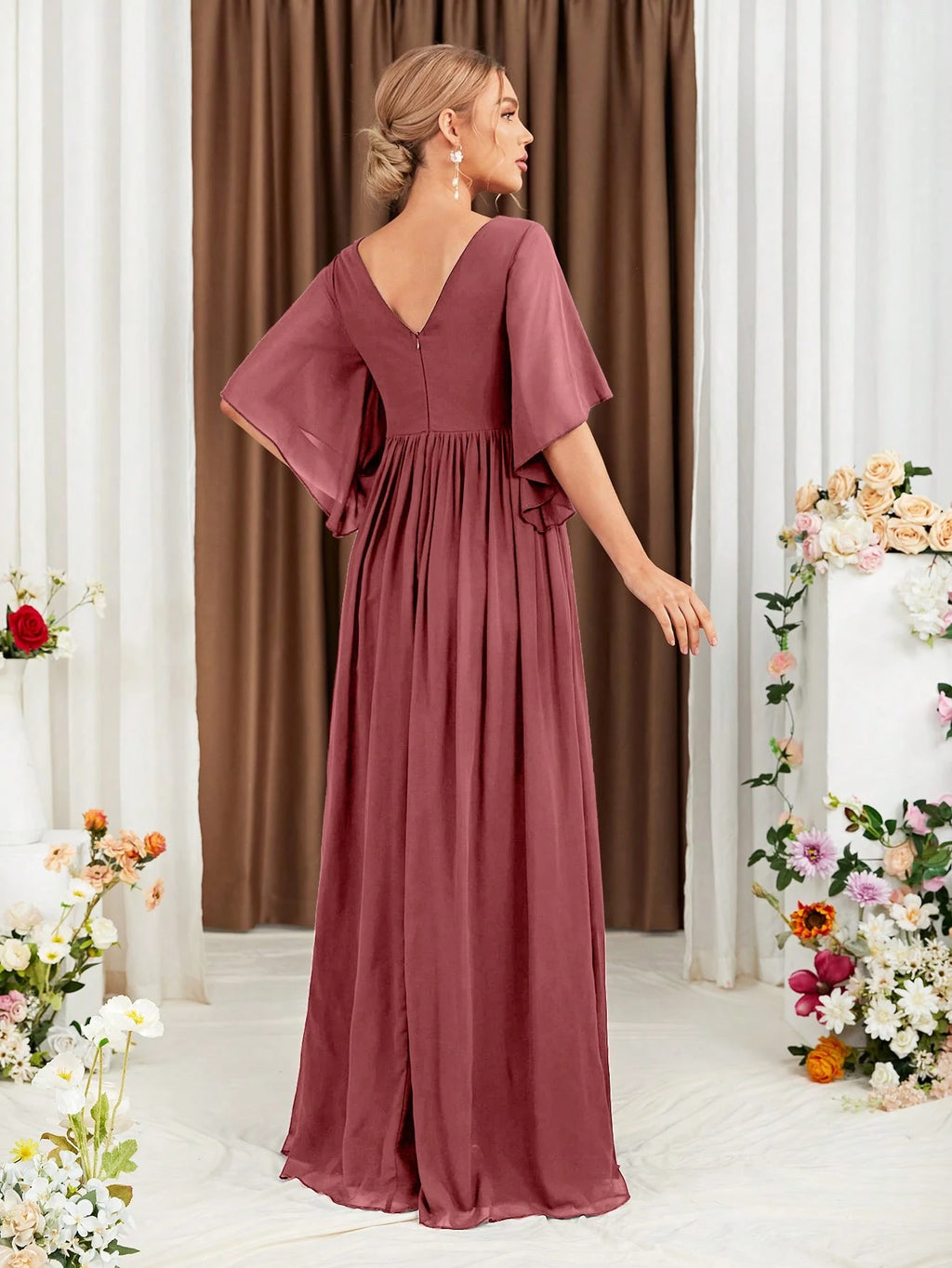 Butterfly Sleeve Split Thigh Chiffon Bridesmaid Dress Elegant Dress, Bride Dress Wedding - image 19