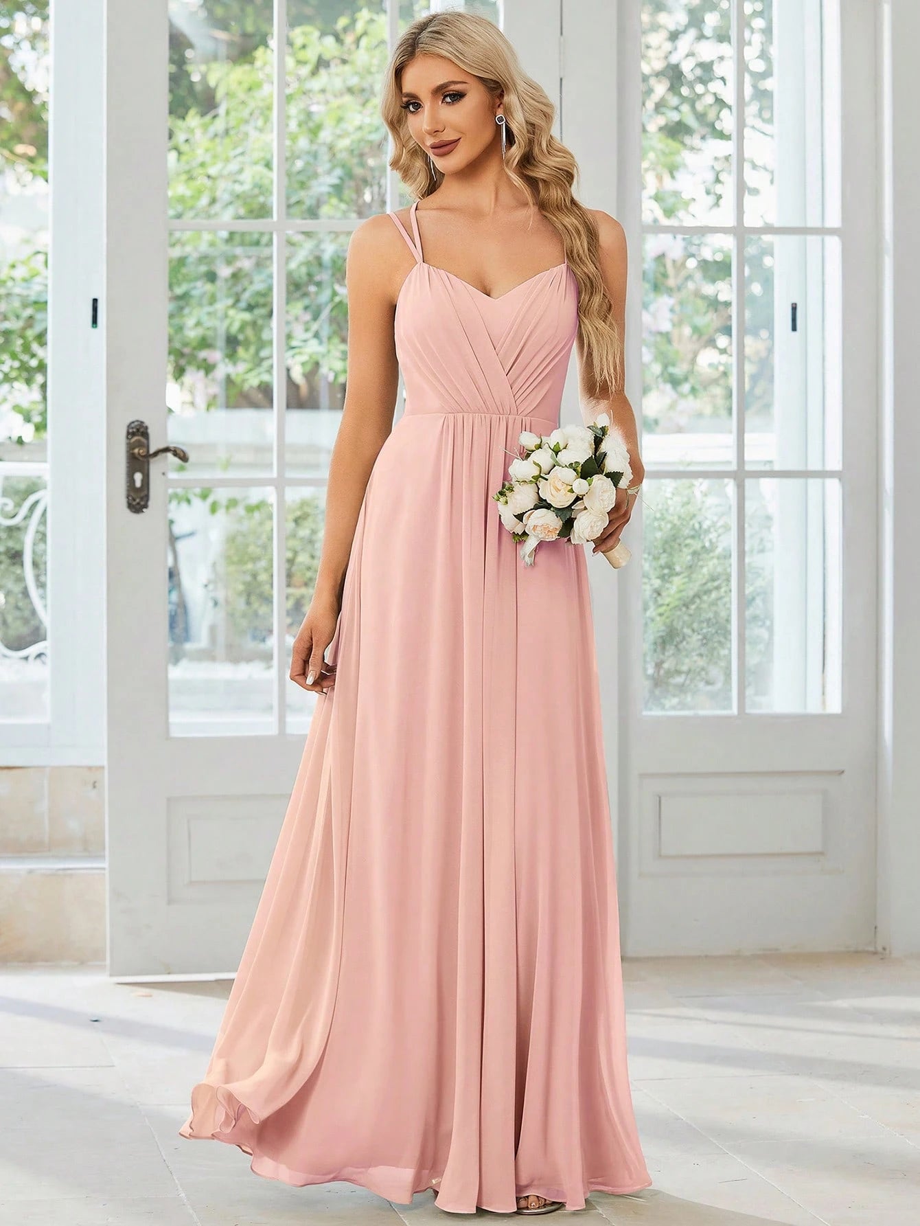 EVERPRETTY Elegant Chiffon Backless Floral Embroidered Sage Green Bridesmaid Dress, Suitable For Birthday - image 16
