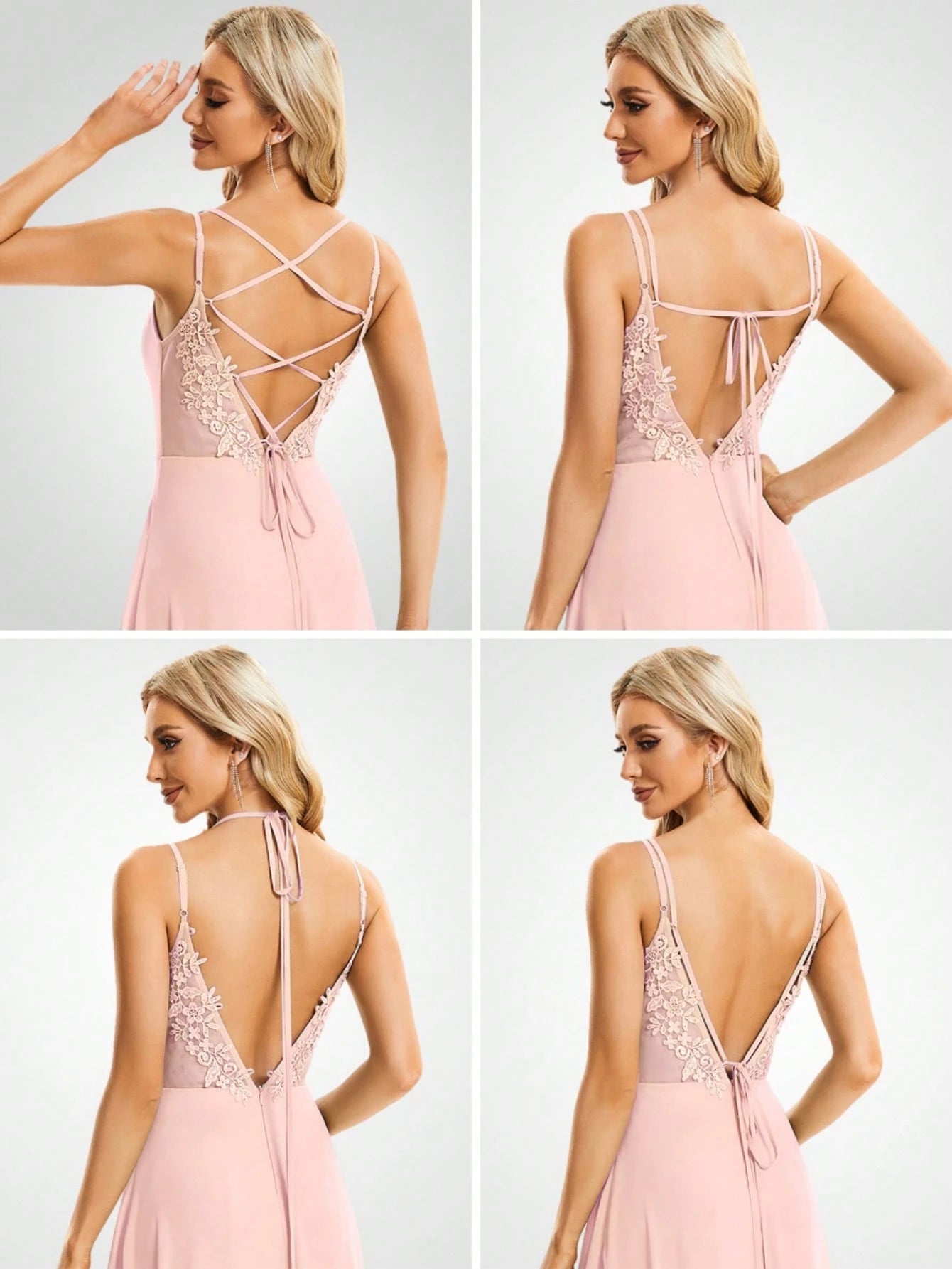 EVERPRETTY Elegant Chiffon Backless Floral Embroidered Sage Green Bridesmaid Dress, Suitable For Birthday - image 15