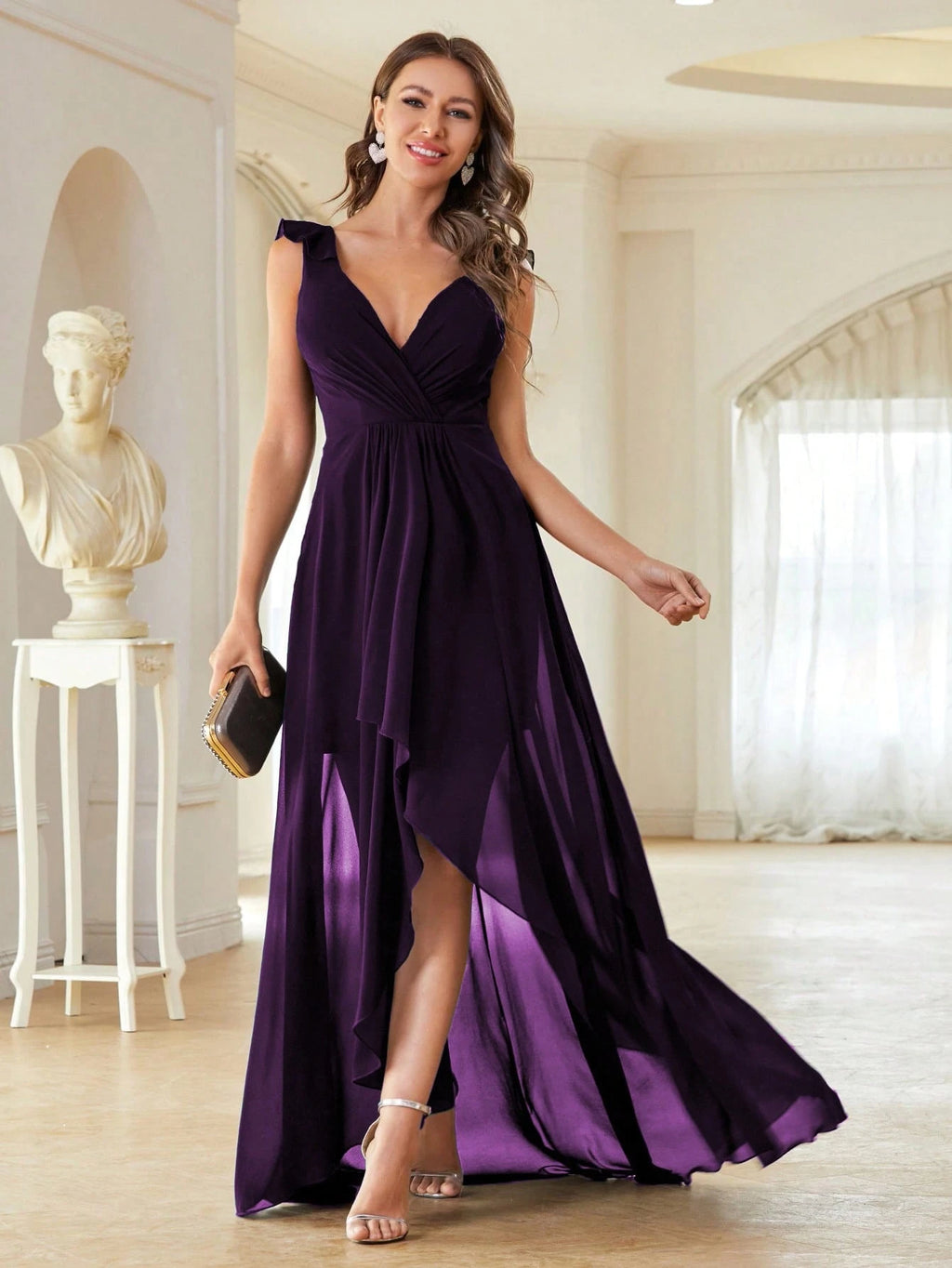 Asymmetric Ruffle Chiffon Elegant Bridesmaid Dress Wedding - image 13