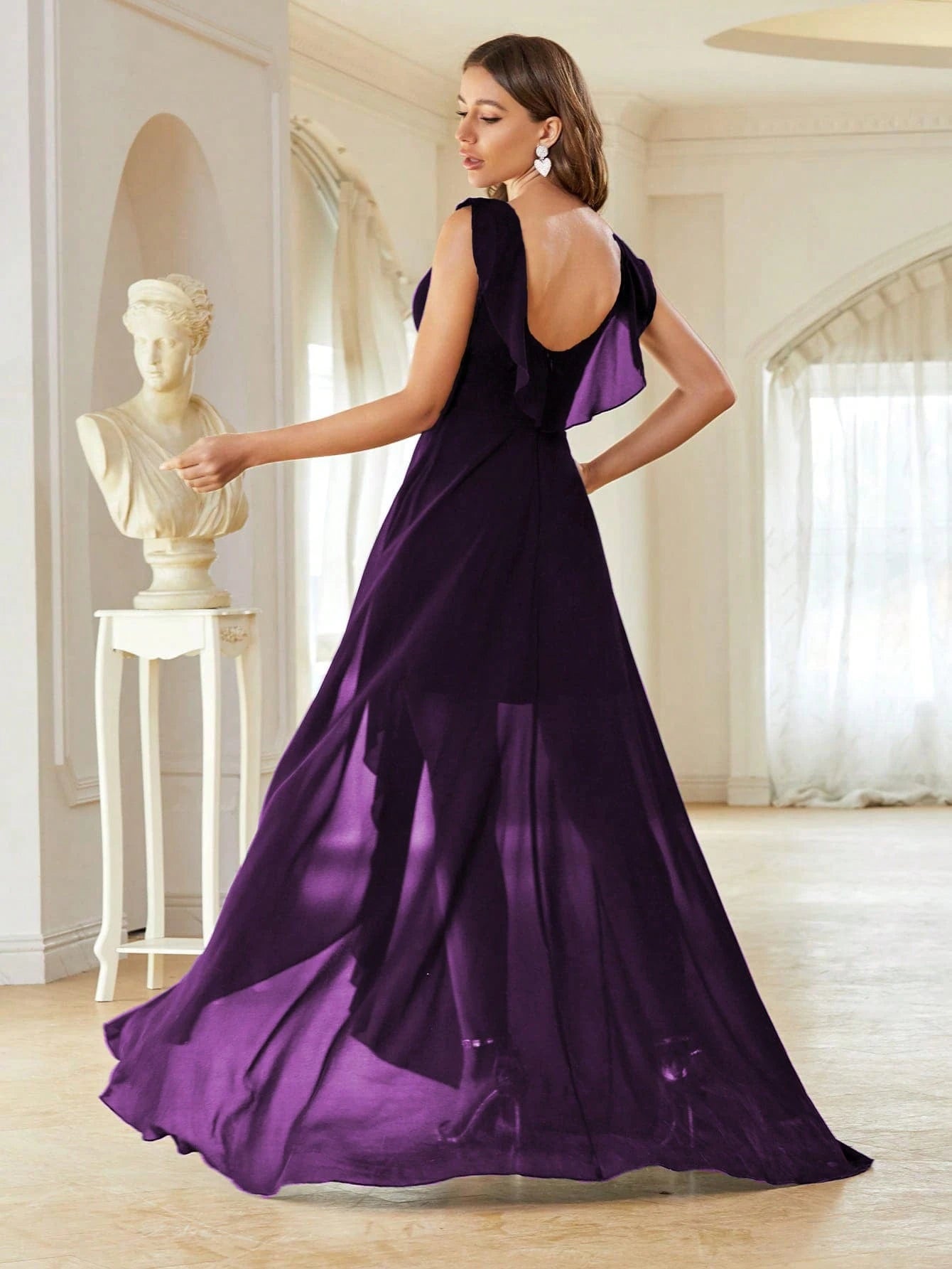 Asymmetric Ruffle Chiffon Elegant Bridesmaid Dress Wedding - image 12