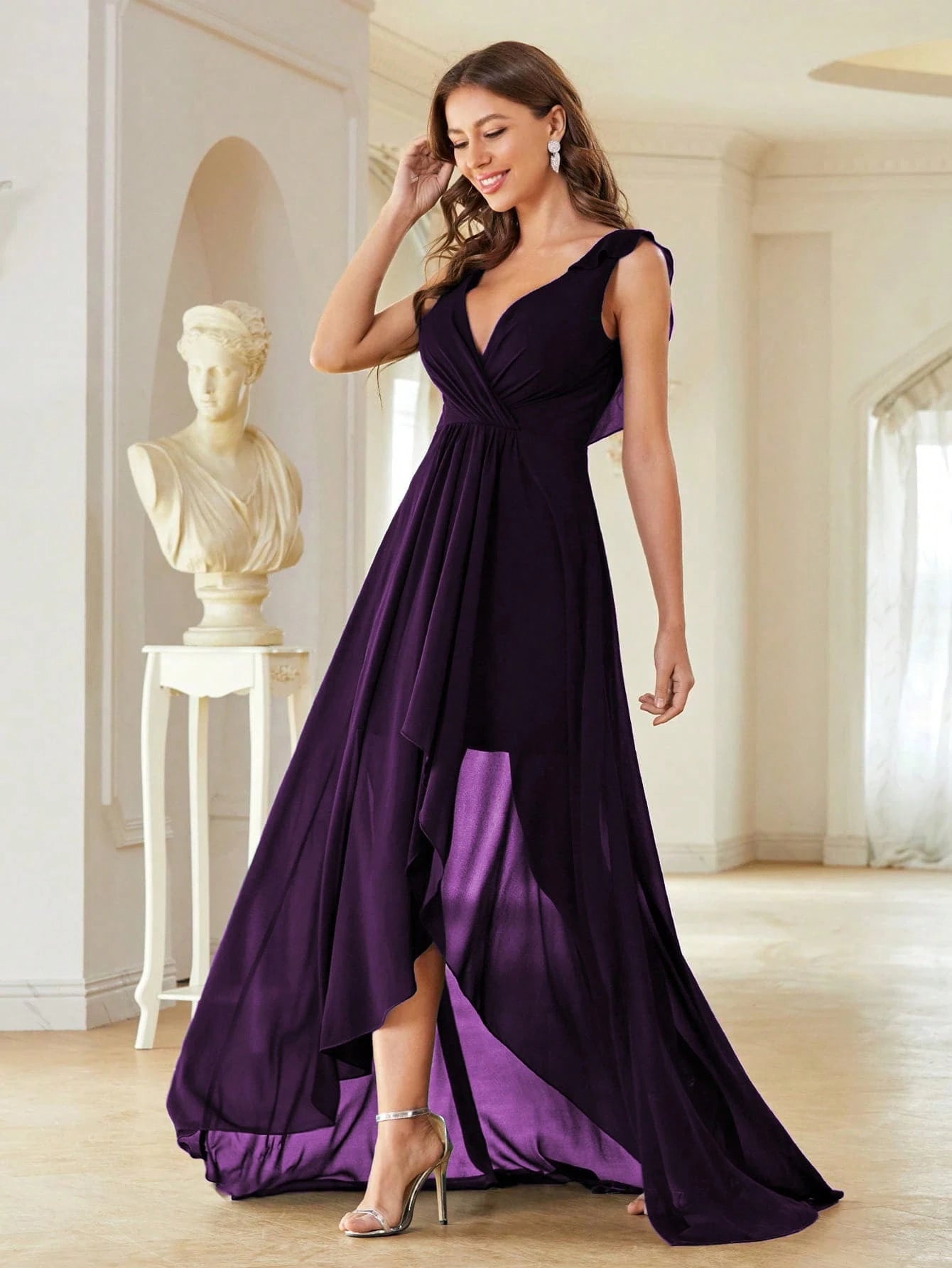 Asymmetric Ruffle Chiffon Elegant Bridesmaid Dress Wedding - image 11