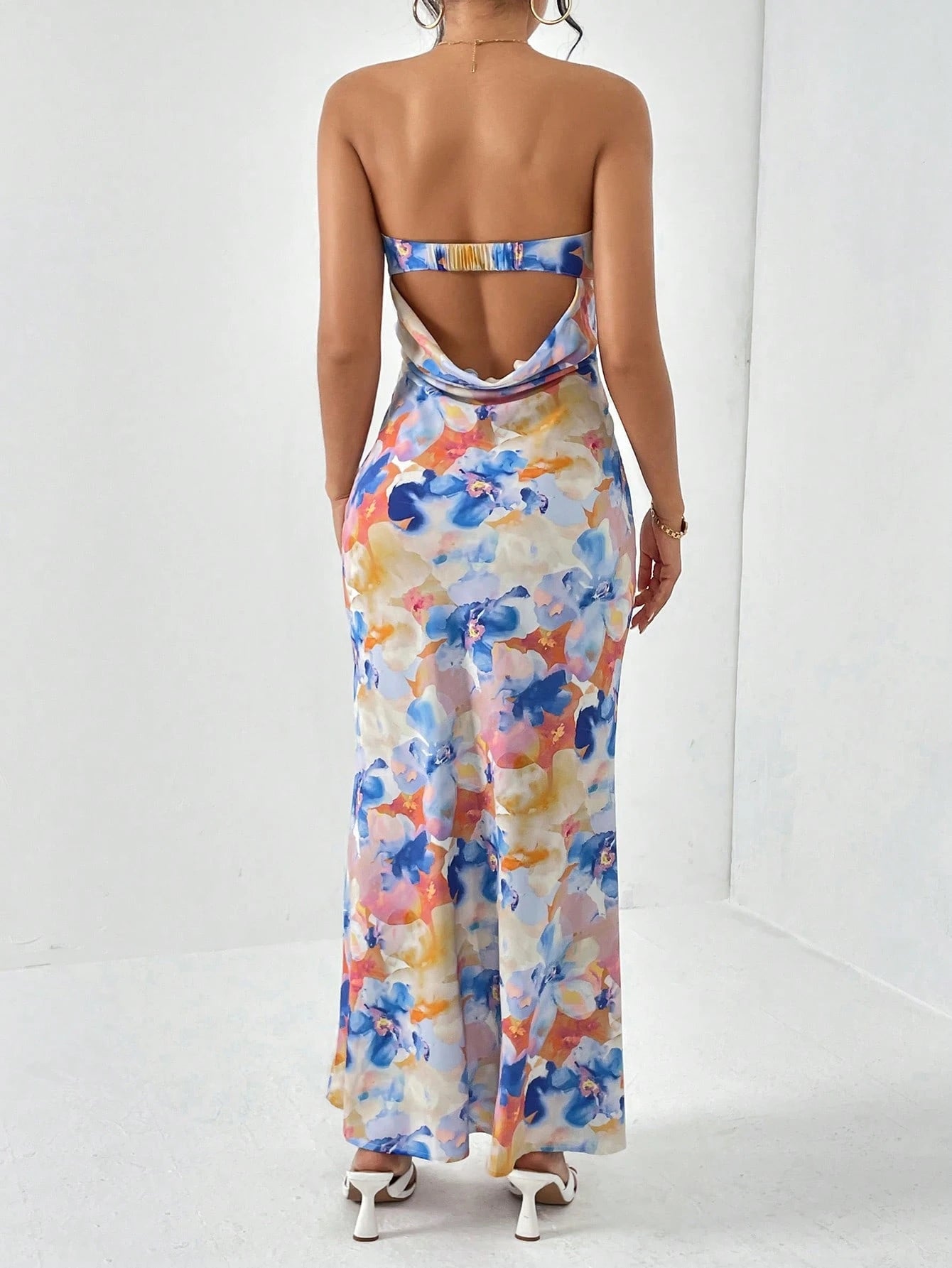 Firerie Spring Break Floral Print Draped Backless Tube Long Summer Dress,Summer Dresses For Women - image 7