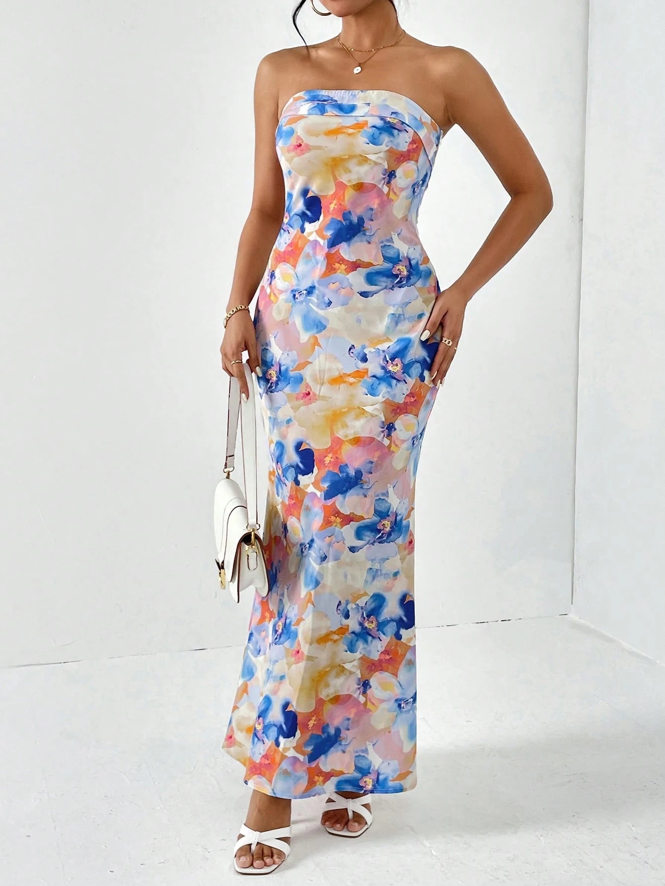 Firerie Spring Break Floral Print Draped Backless Tube Long Summer Dress,Summer Dresses For Women - image 8