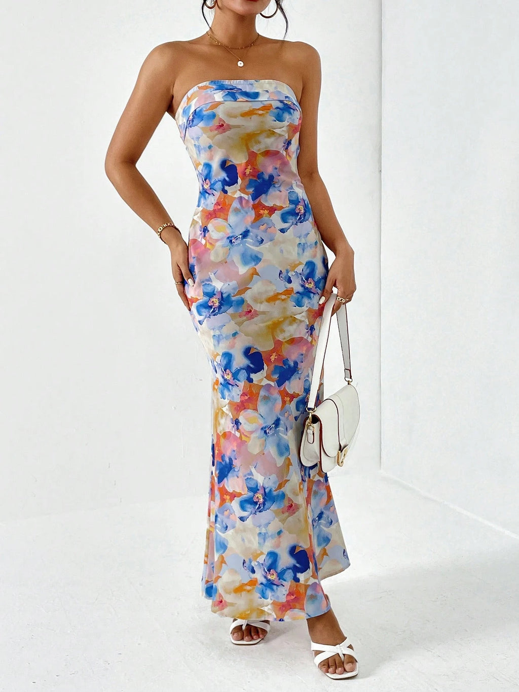 Firerie Spring Break Floral Print Draped Backless Tube Long Summer Dress,Summer Dresses For Women - image 9