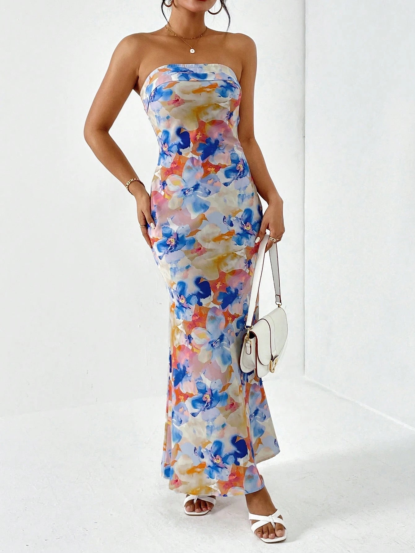 Firerie Spring Break Floral Print Draped Backless Tube Long Summer Dress,Summer Dresses For Women - image 9