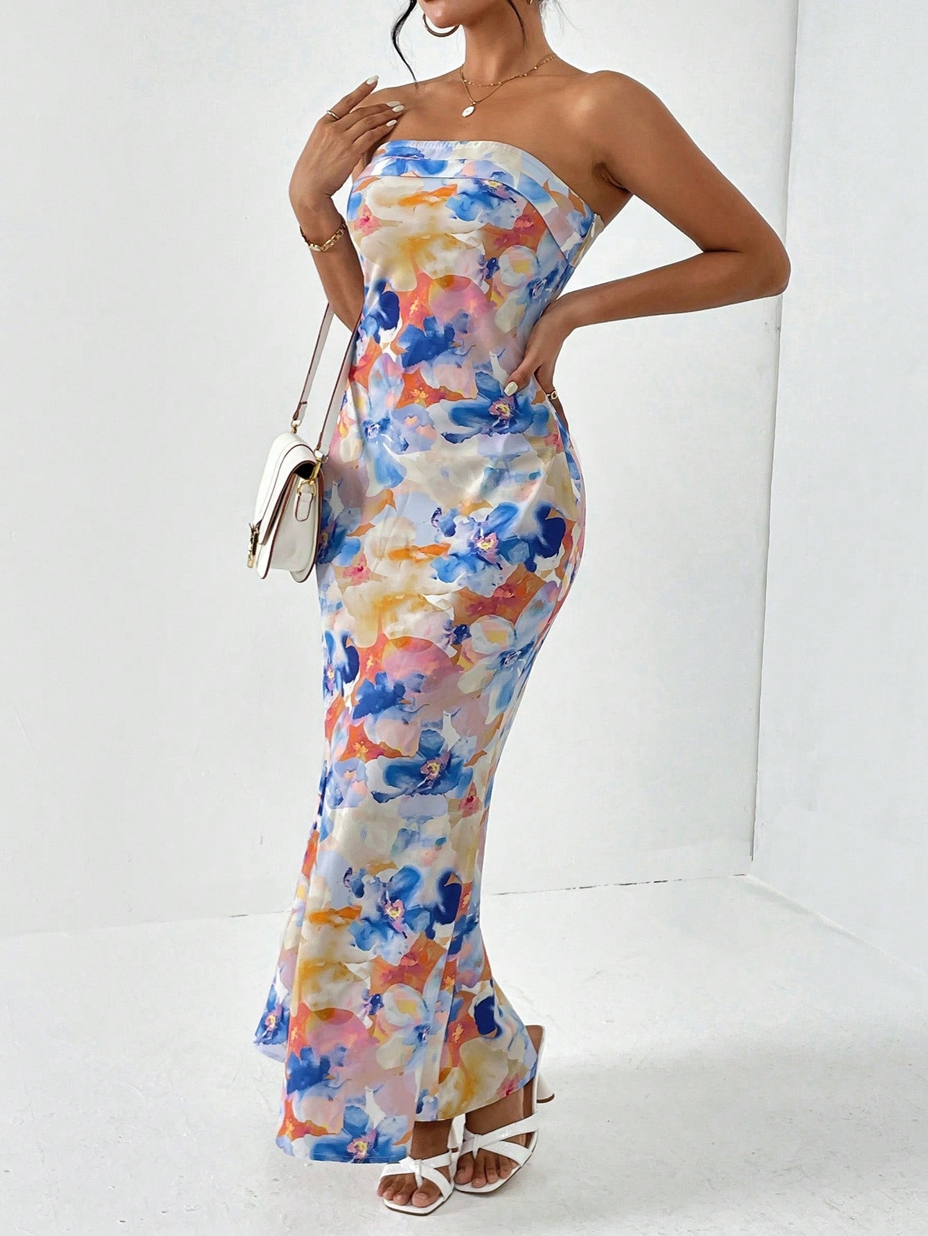 Firerie Spring Break Floral Print Draped Backless Tube Long Summer Dress,Summer Dresses For Women - image 10