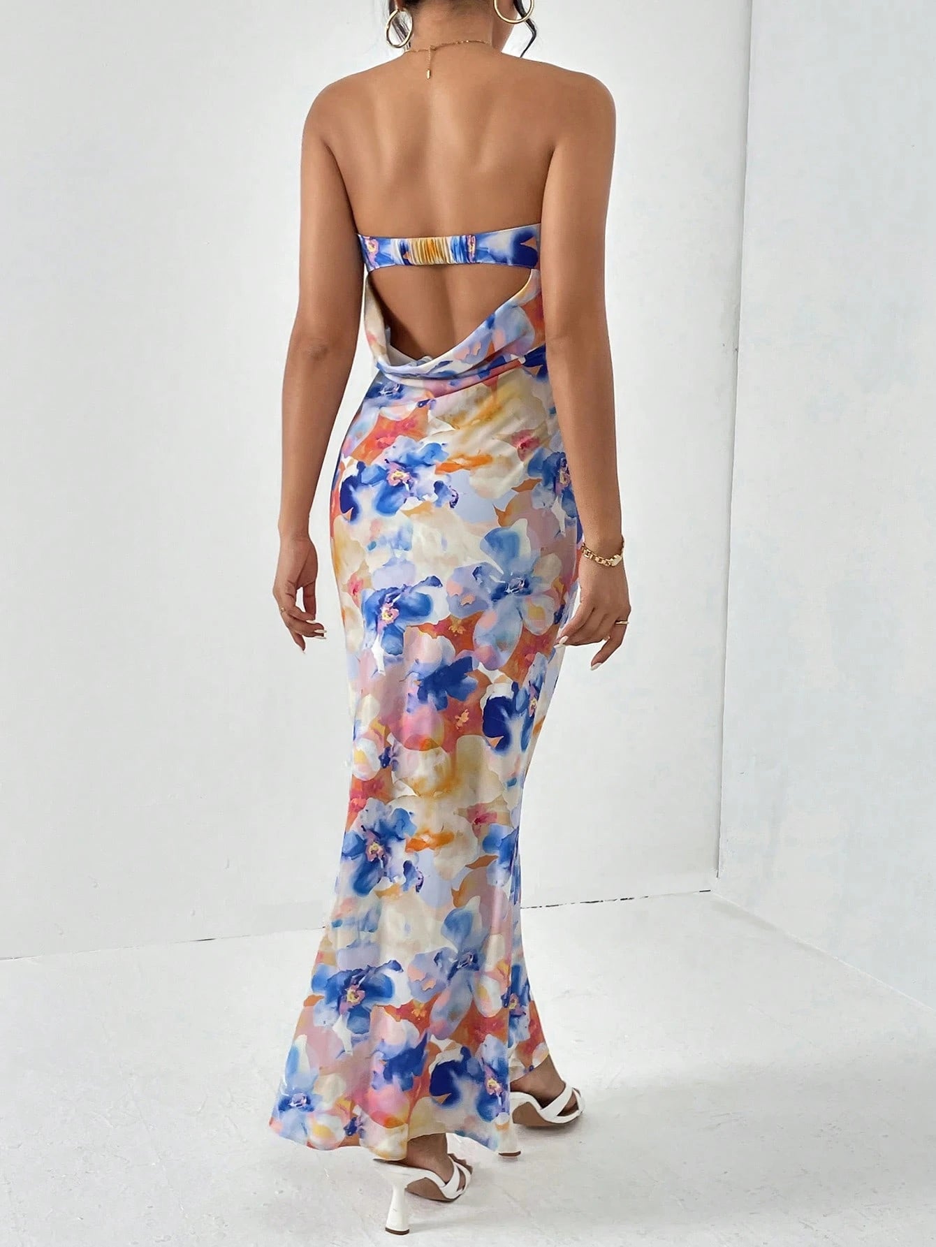 Firerie Spring Break Floral Print Draped Backless Tube Long Summer Dress,Summer Dresses For Women - image 11