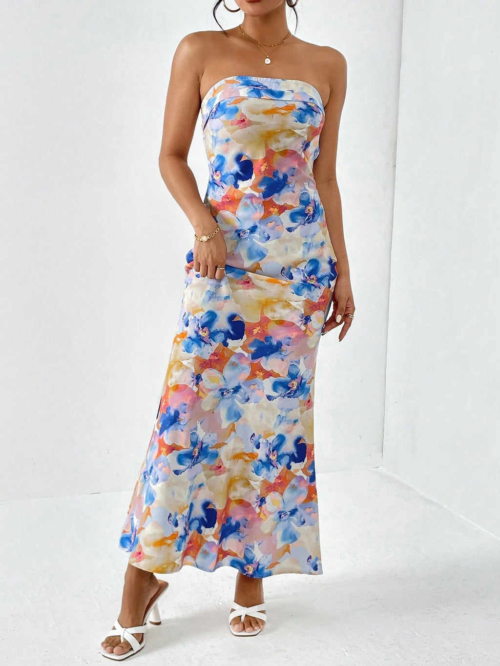 Firerie Spring Break Floral Print Draped Backless Tube Long Summer Dress,Summer Dresses For Women - image 12