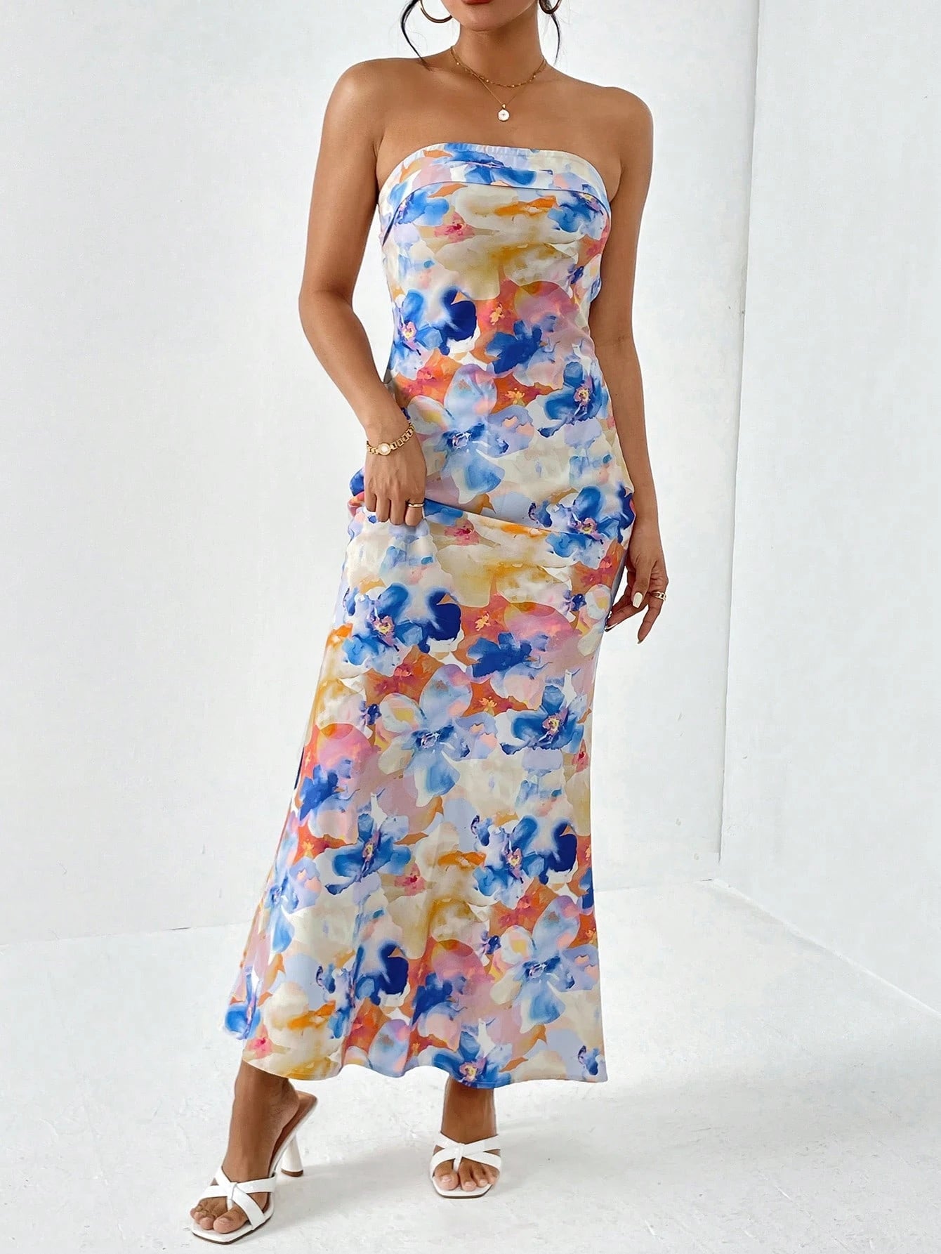 Firerie Spring Break Floral Print Draped Backless Tube Long Summer Dress,Summer Dresses For Women - image 12