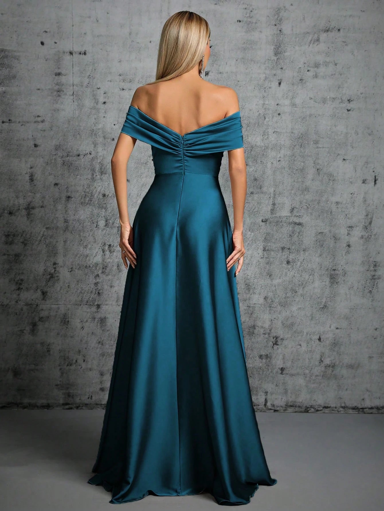 Summer Emerald Green Off-Shoulder Twisted Ruched Satin Maxi Dress, Elegant A-Line Floor-Length Formal Evening - image 2