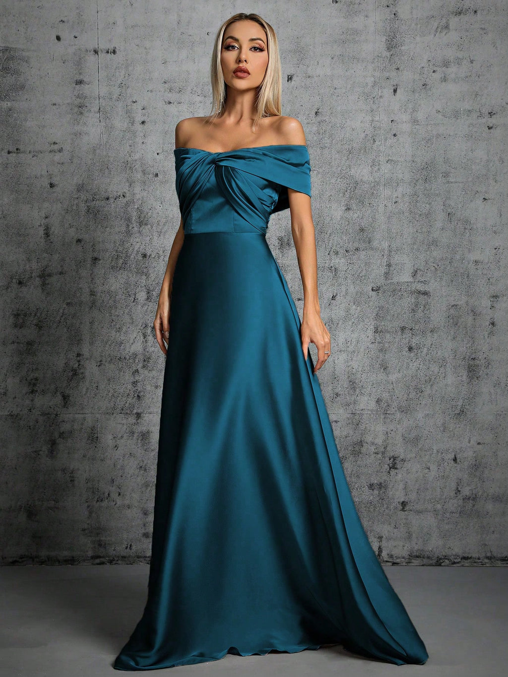 Summer Emerald Green Off-Shoulder Twisted Ruched Satin Maxi Dress, Elegant A-Line Floor-Length Formal Evening - image 3