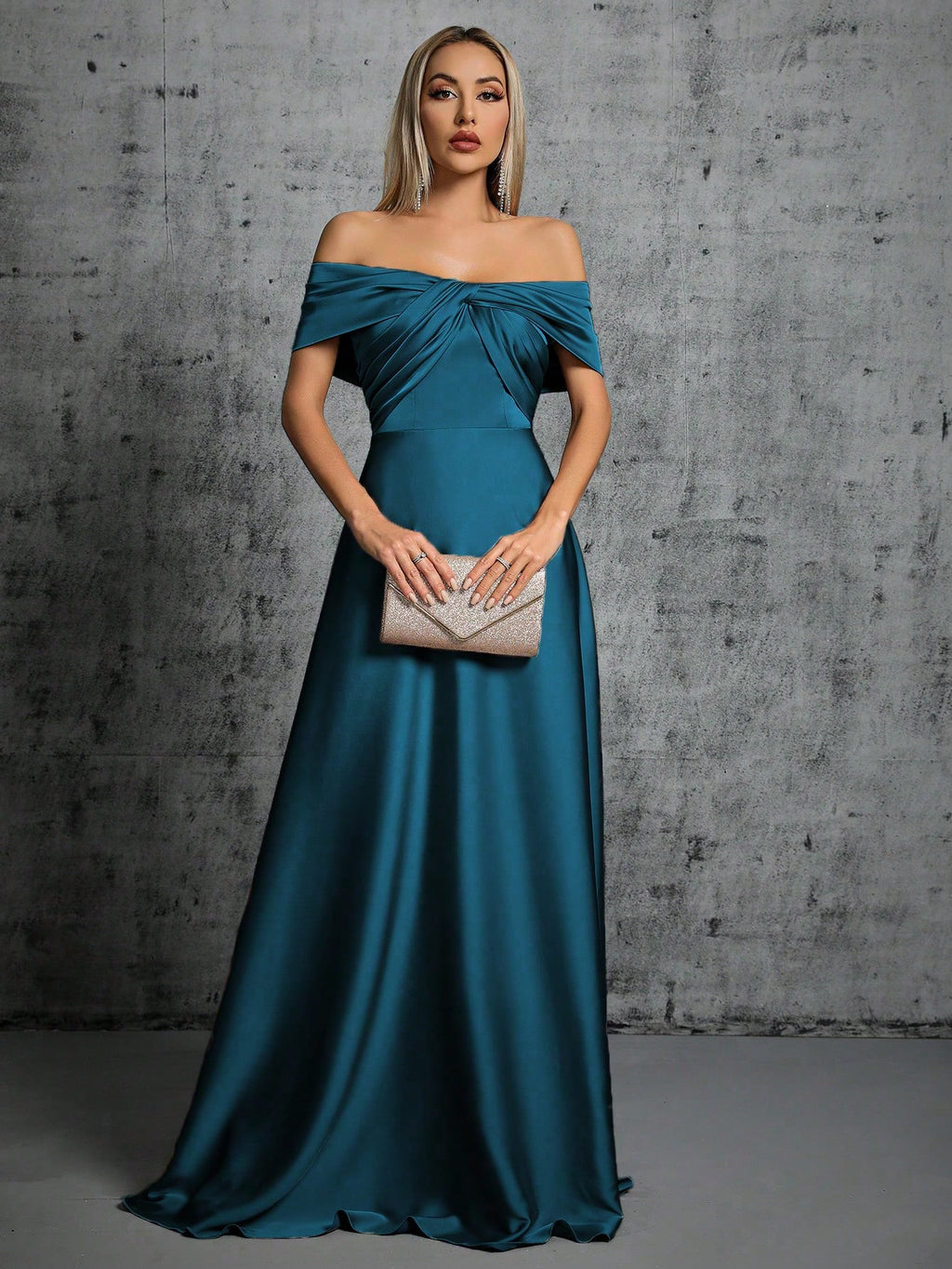 Summer Emerald Green Off-Shoulder Twisted Ruched Satin Maxi Dress, Elegant A-Line Floor-Length Formal Evening - image 4