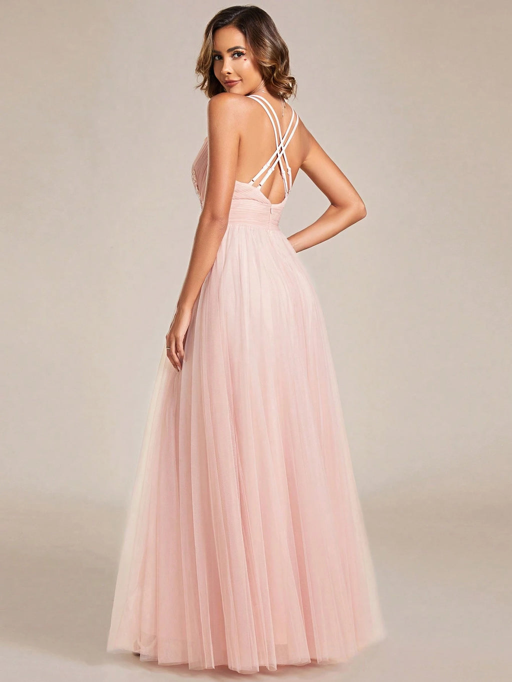 Sleeveless Waist Applique Criss-Cross Backless Tulle Wedding Dress White - image 9