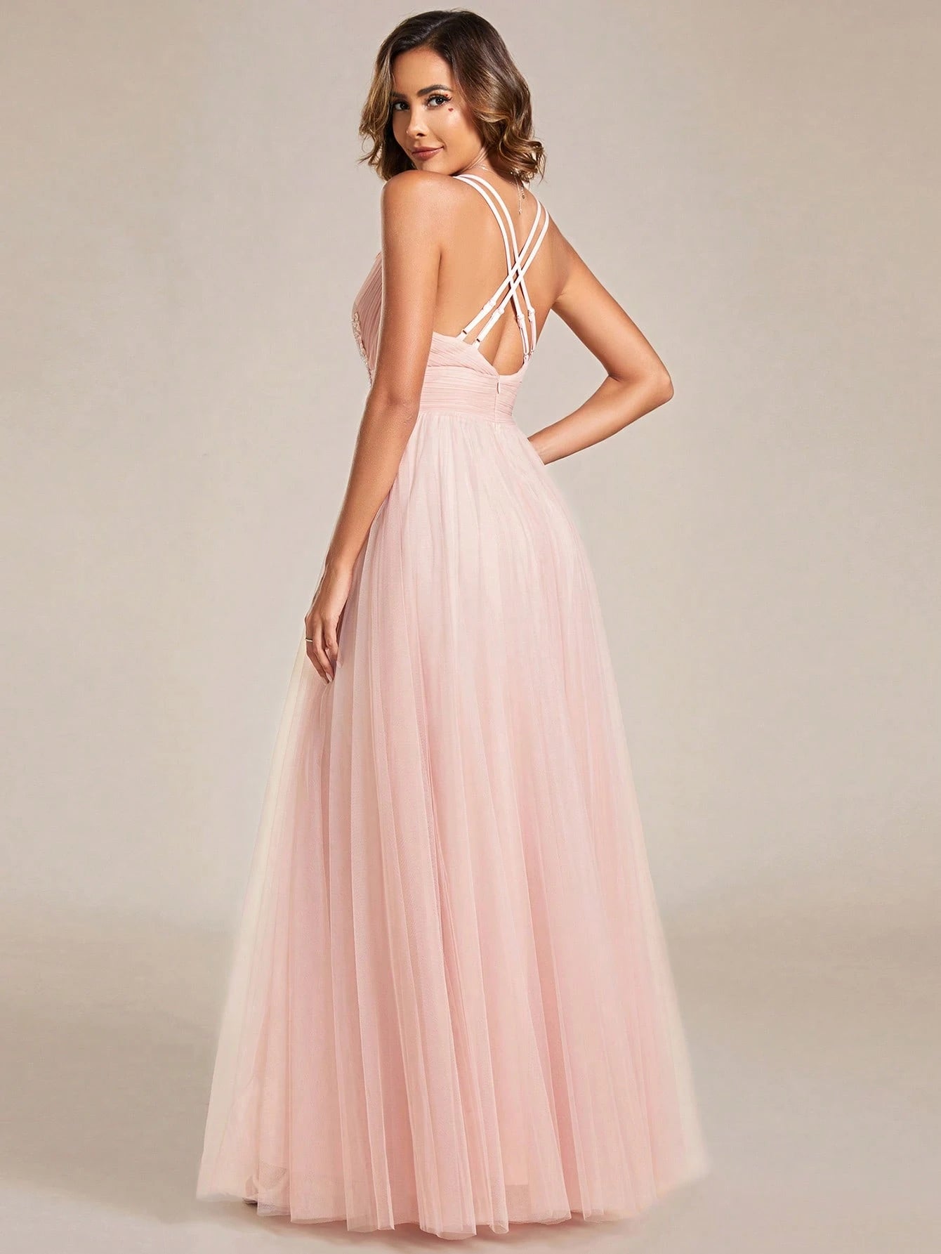 Sleeveless Waist Applique Criss-Cross Backless Tulle Wedding Dress White - image 9