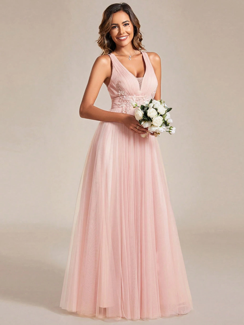 Sleeveless Waist Applique Criss-Cross Backless Tulle Wedding Dress White - image 10