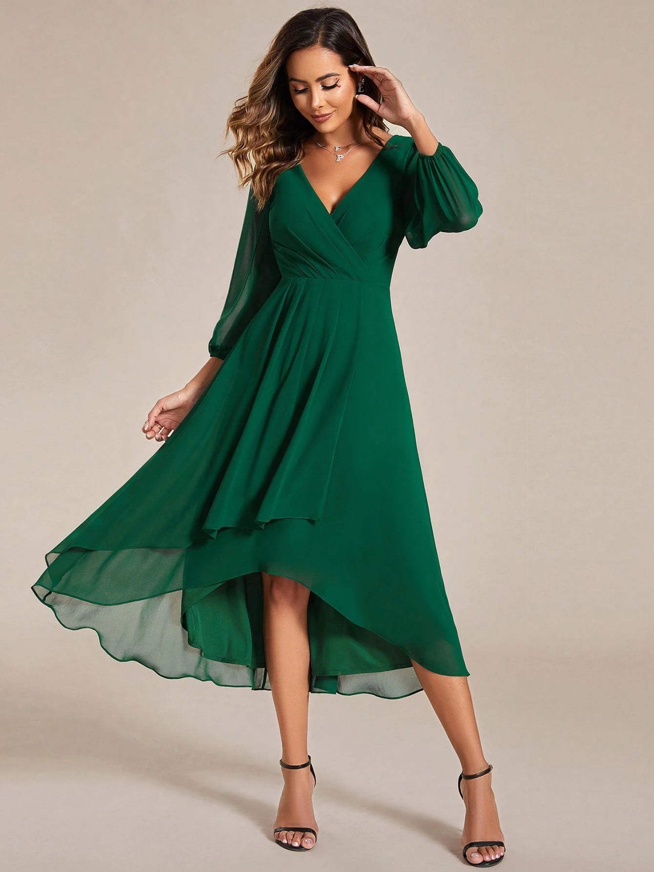 EVERPRETTY Elegant Lantern Sleeve Pleated Chiffon Bridesmaid Dress, Formal Gown, Wedding Guest Dress - image 7