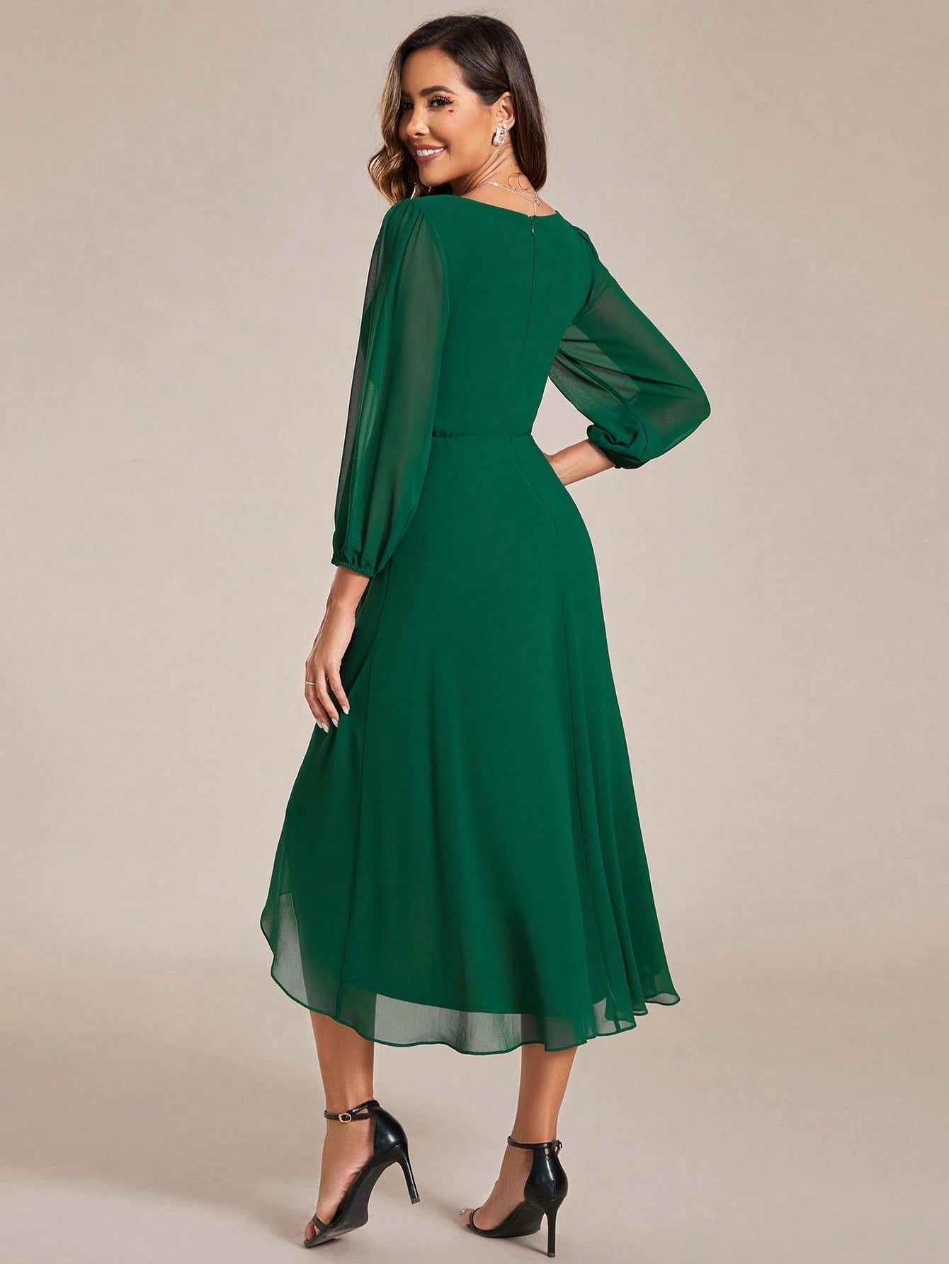 EVERPRETTY Elegant Lantern Sleeve Pleated Chiffon Bridesmaid Dress, Formal Gown, Wedding Guest Dress - image 8