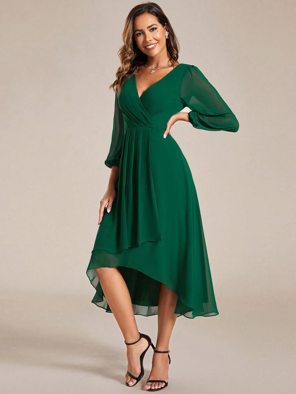 EVERPRETTY Elegant Lantern Sleeve Pleated Chiffon Bridesmaid Dress, Formal Gown, Wedding Guest Dress - image 9
