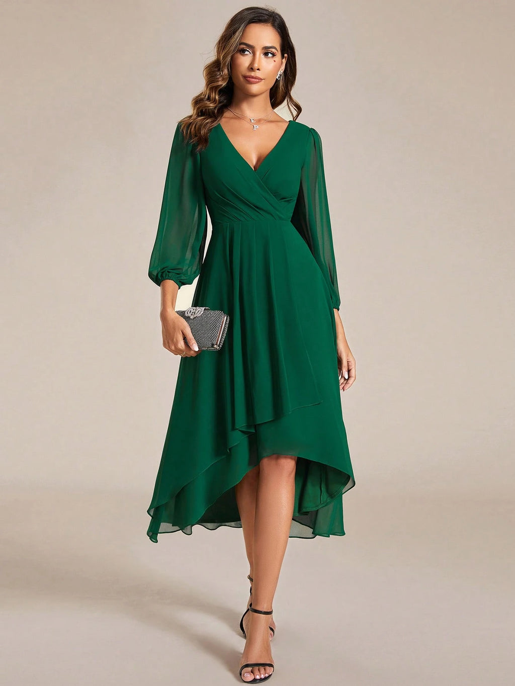 EVERPRETTY Elegant Lantern Sleeve Pleated Chiffon Bridesmaid Dress, Formal Gown, Wedding Guest Dress - image 10