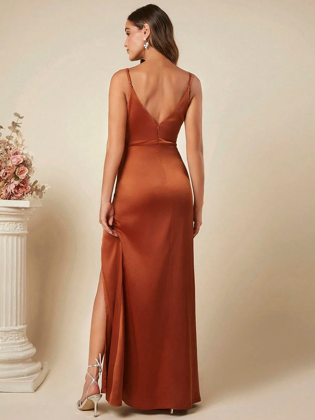 Belle Ruched Split Thigh Cami Dress Elegant Bridesmaid Dress Wedding Guest Dress - Elegant Floor Length Gown - image 9