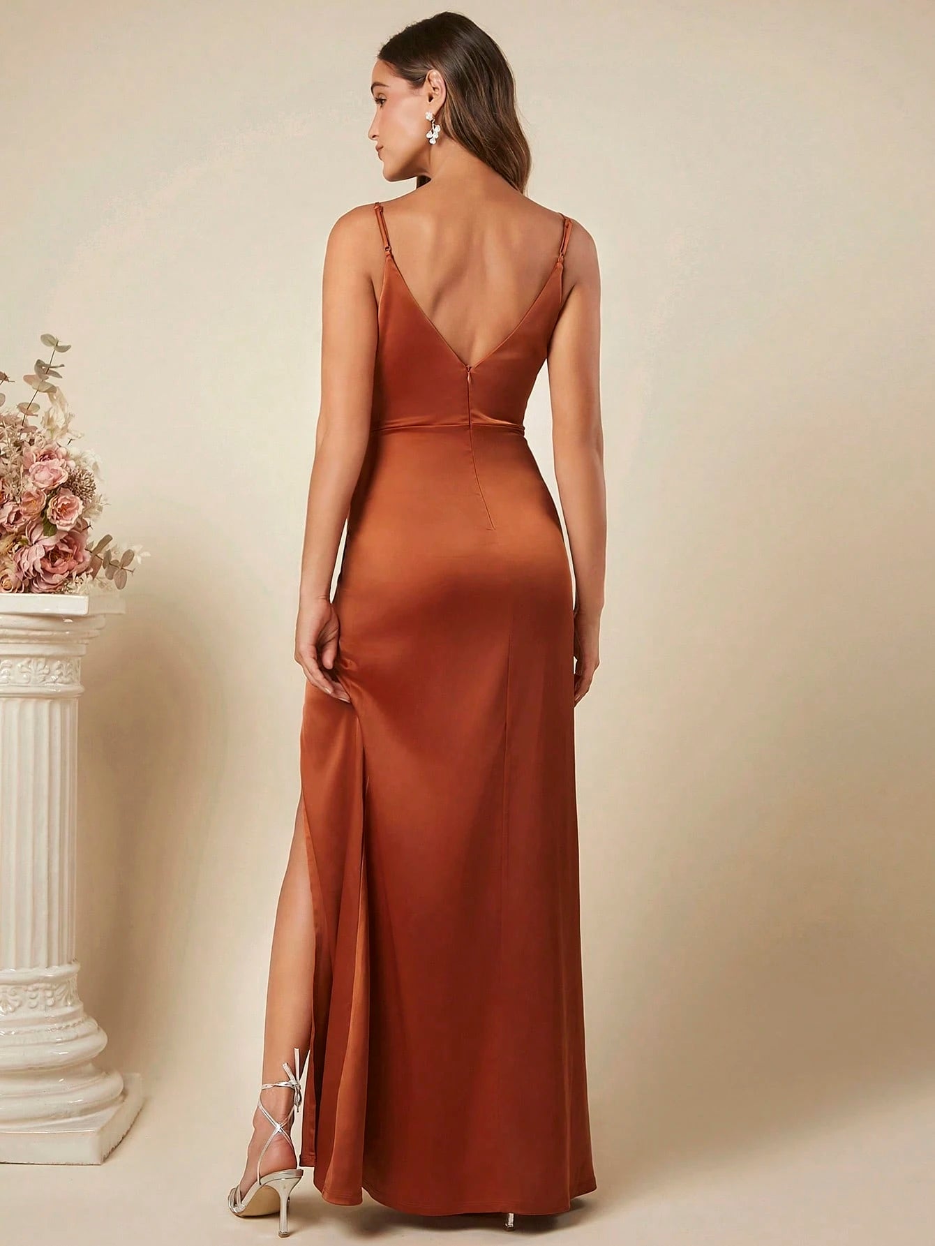 Belle Ruched Split Thigh Cami Dress Elegant Bridesmaid Dress Wedding Guest Dress - Elegant Floor Length Gown - image 9
