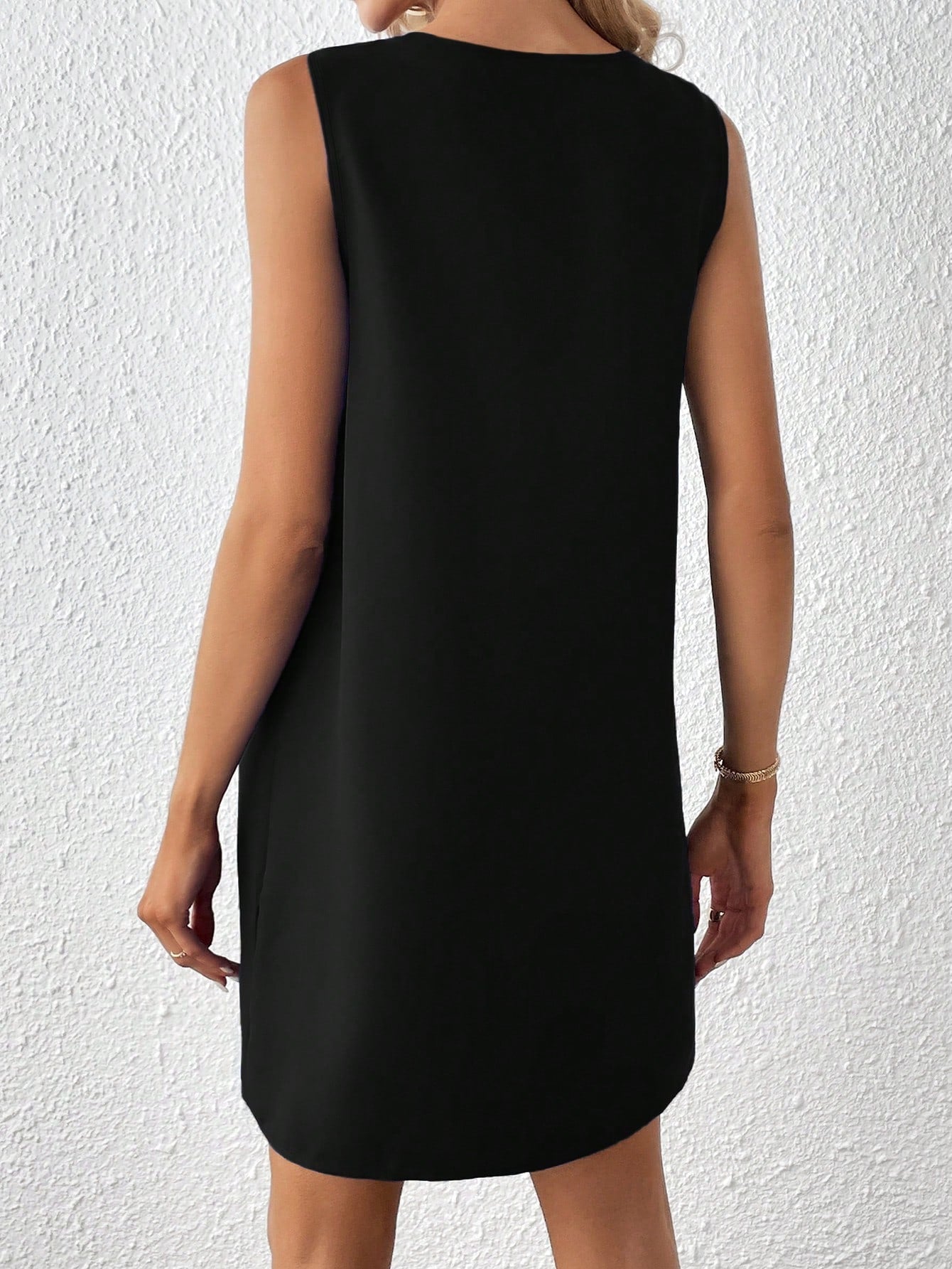 Clasi Solid Notched Neckline Sleeveless Tank Dress,Business Casual