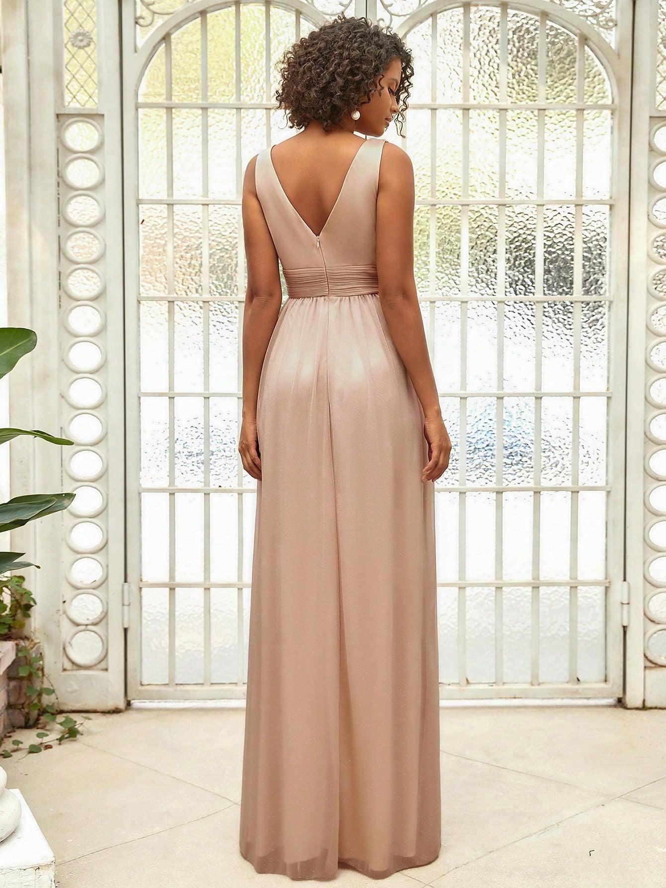 V Neck Ruched Bodice Prom Dress, Bridesmaid Dress Wedding Elegant Spring - image 2