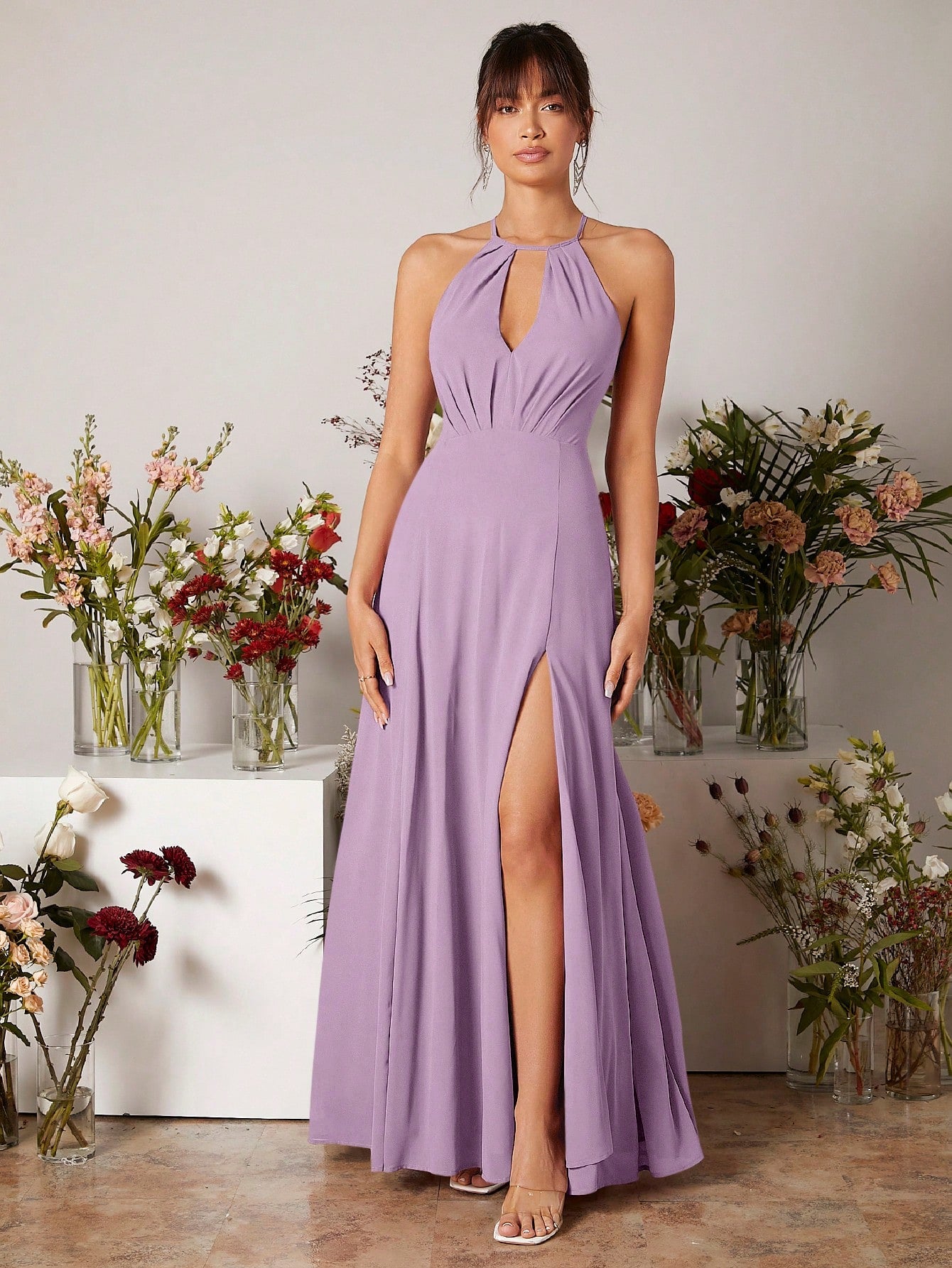 Belle Keyhole Neckline Split Thigh Chiffon Bridesmaid Dress Elegant
