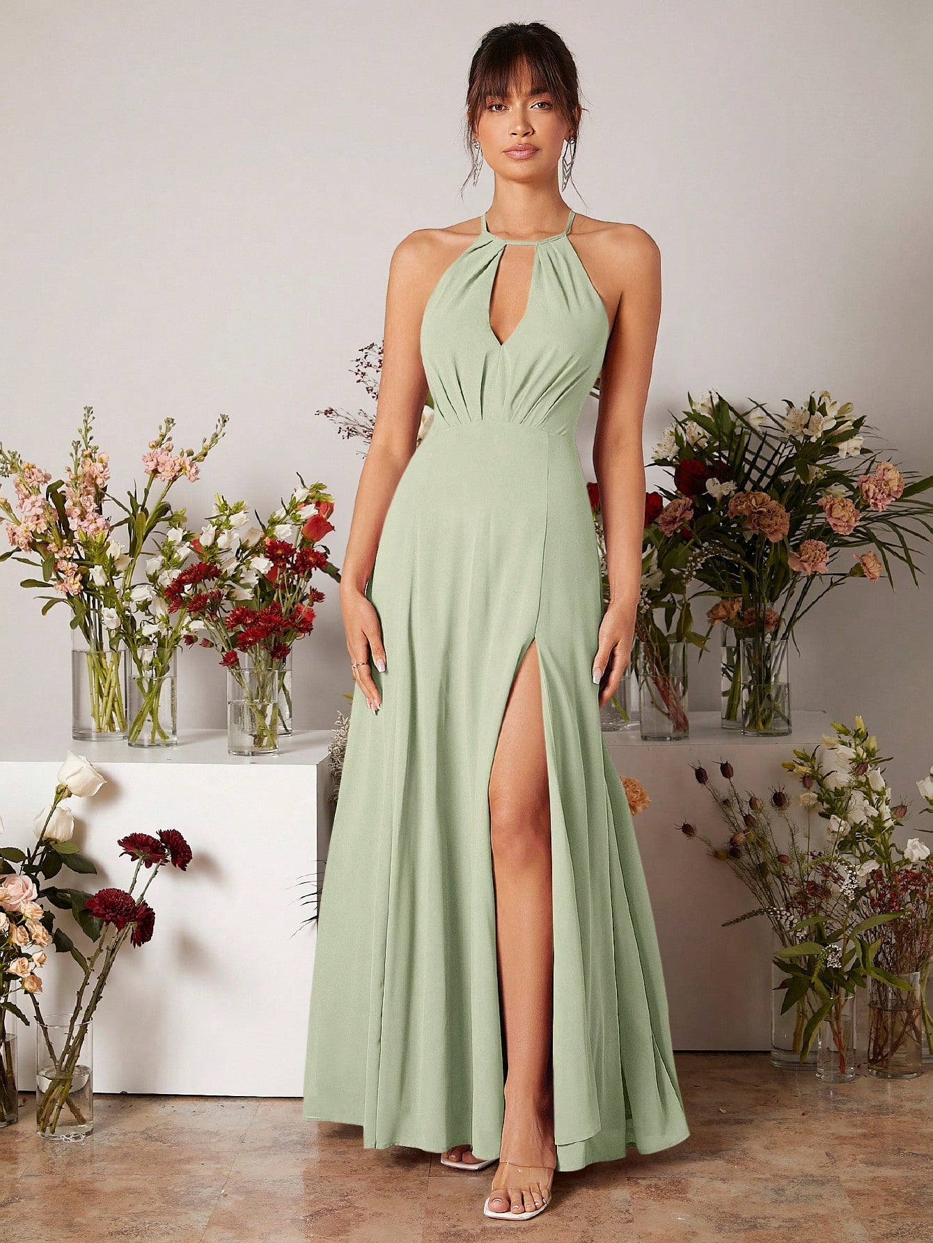 Belle Keyhole Neckline Split Thigh Chiffon Bridesmaid Dress Elegant Wedding Bridal Dress - image 16