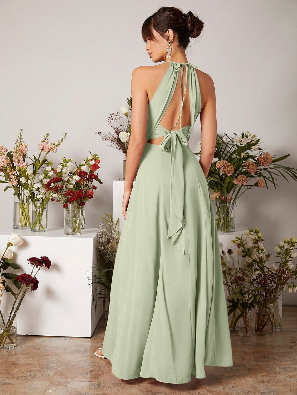 Belle Keyhole Neckline Split Thigh Chiffon Bridesmaid Dress Elegant Wedding Bridal Dress - image 17