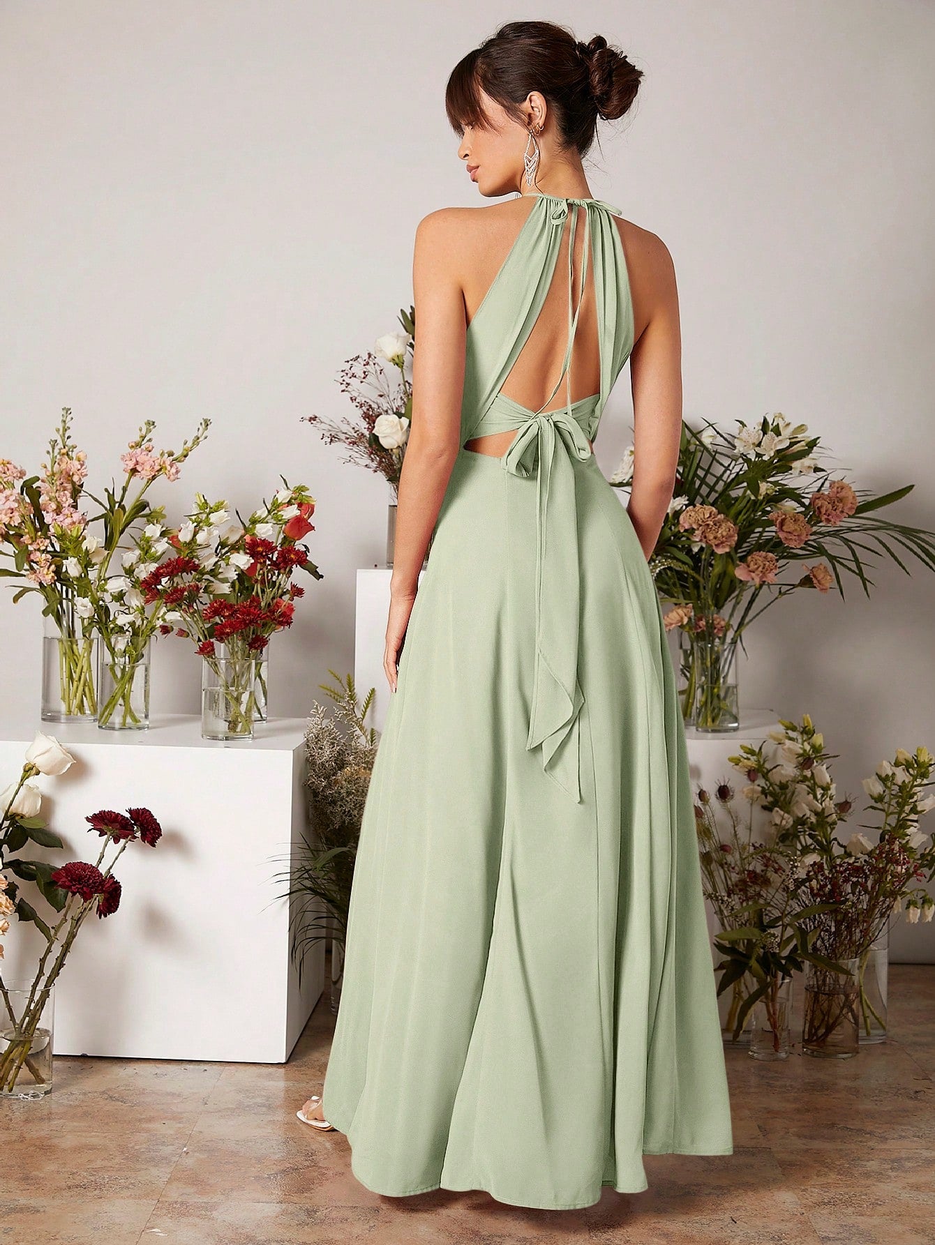 Belle Keyhole Neckline Split Thigh Chiffon Bridesmaid Dress Elegant Wedding Bridal Dress - image 17