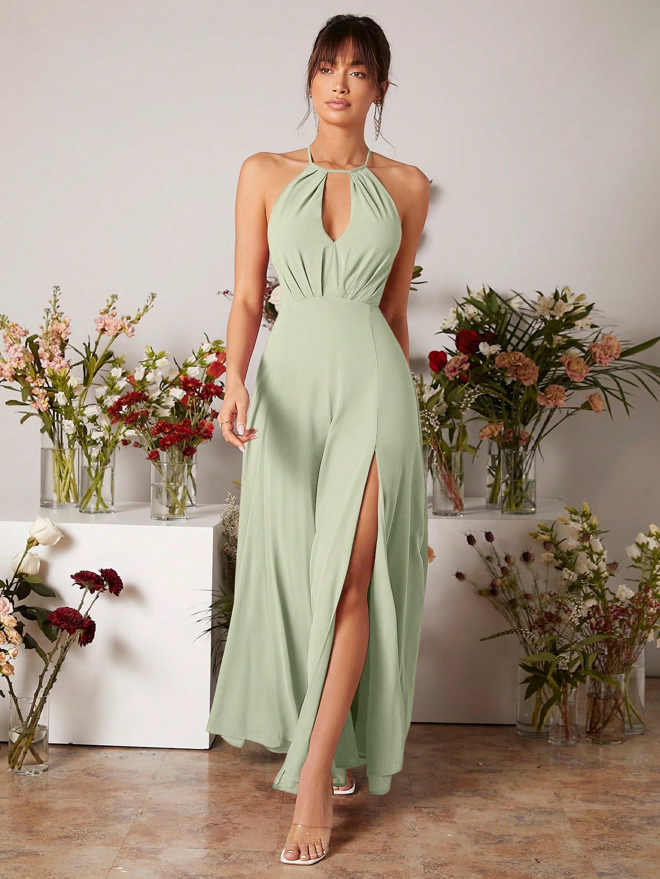 Belle Keyhole Neckline Split Thigh Chiffon Bridesmaid Dress Elegant Wedding Bridal Dress - image 18