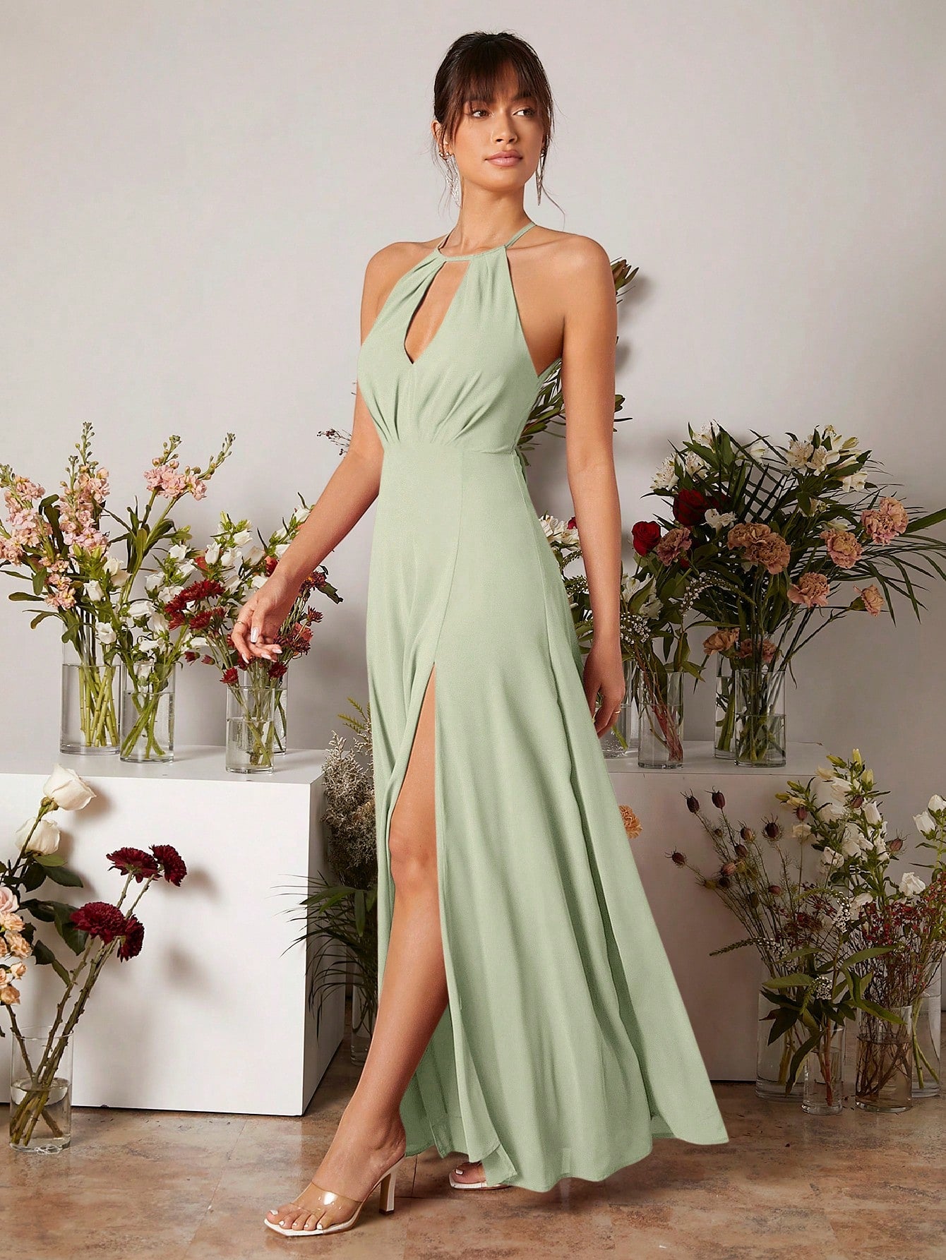 Belle Keyhole Neckline Split Thigh Chiffon Bridesmaid Dress Elegant Wedding Bridal Dress - image 20