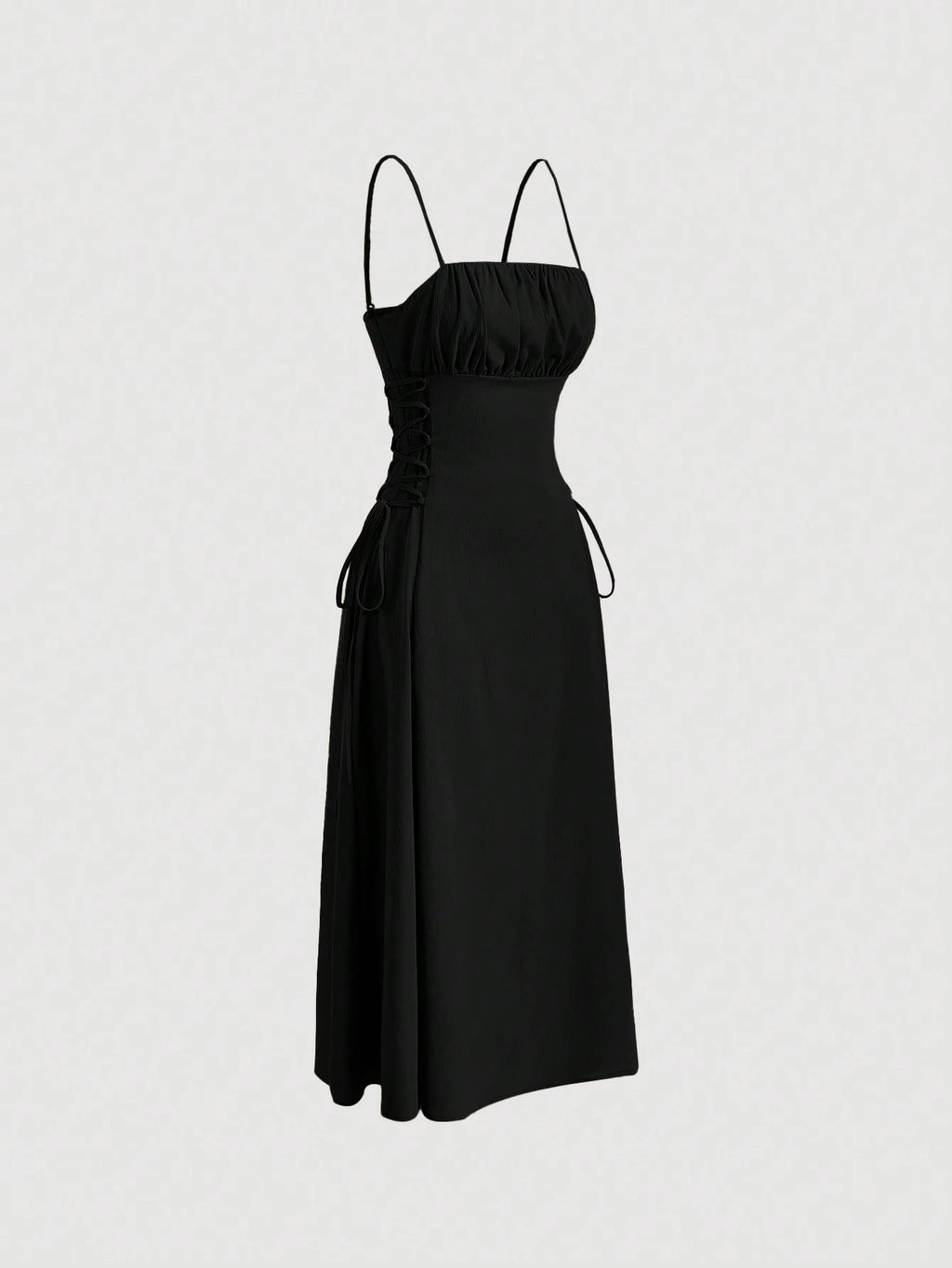 MOD Solid Ruched Bust Lace Up Side Formal Cami Long Dress,Pastel