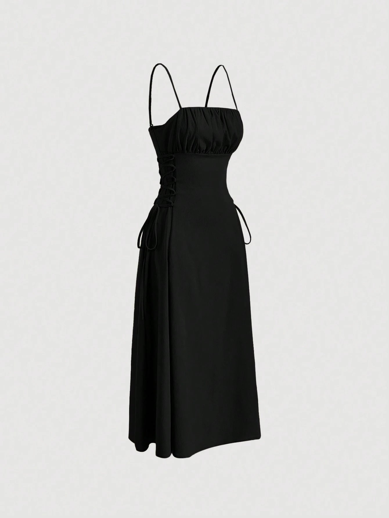 MOD Solid Ruched Bust Lace Up Side Formal Cami Long Dress,Pastel